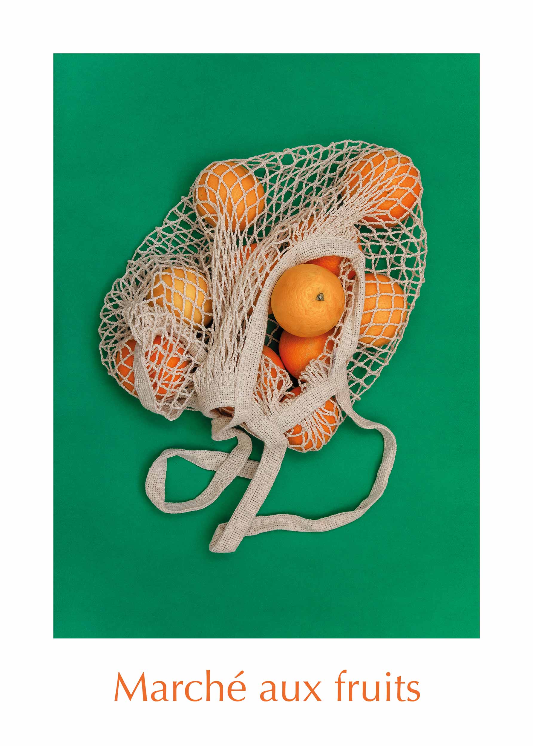 Oranges in a Net Bag Poster - Fruchtillustration (50x70 cm)
