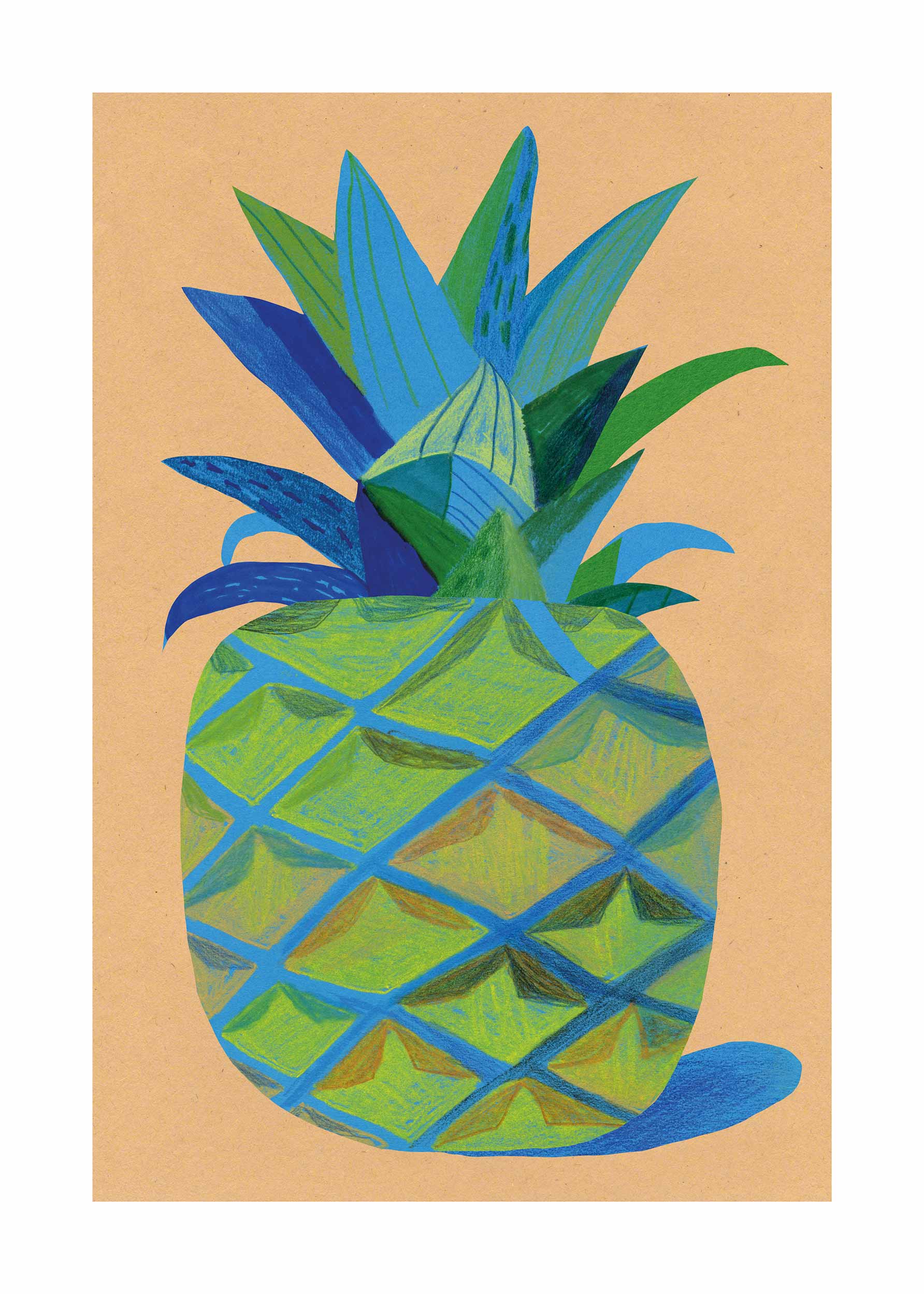 Blue Pineapple Poster - Pineapple illustration (21x30 cm)