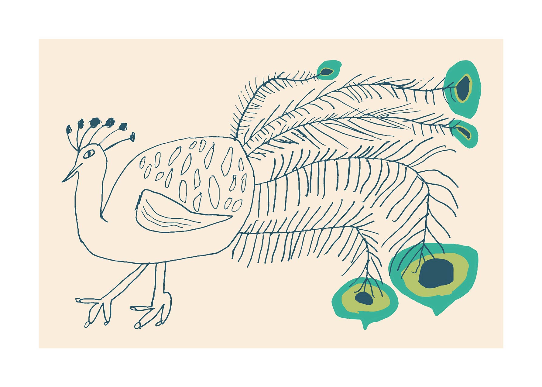 Green Peacock plakat - Dyreillustration (21x30 cm)