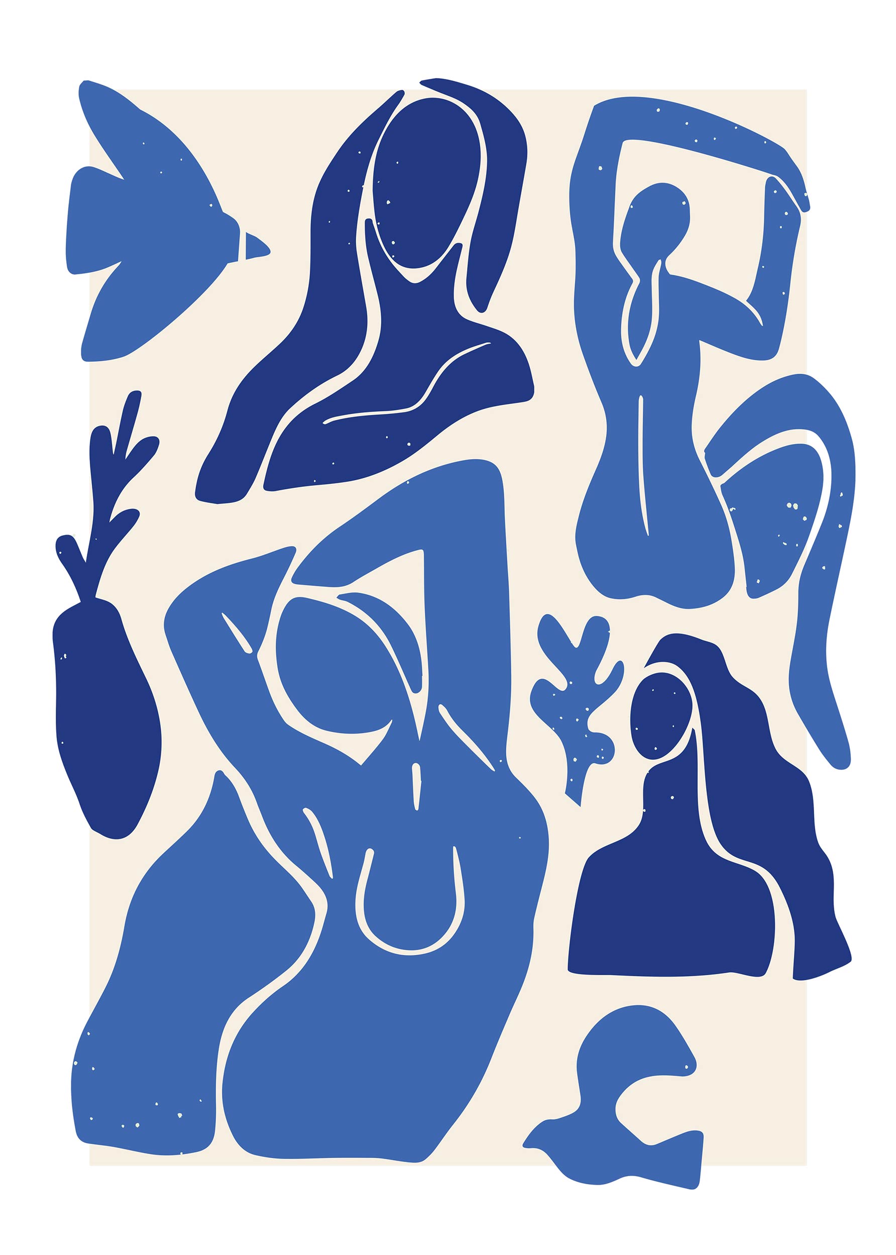 Blue Sketches One Poster - Abstract figure illustration (30x40 cm)