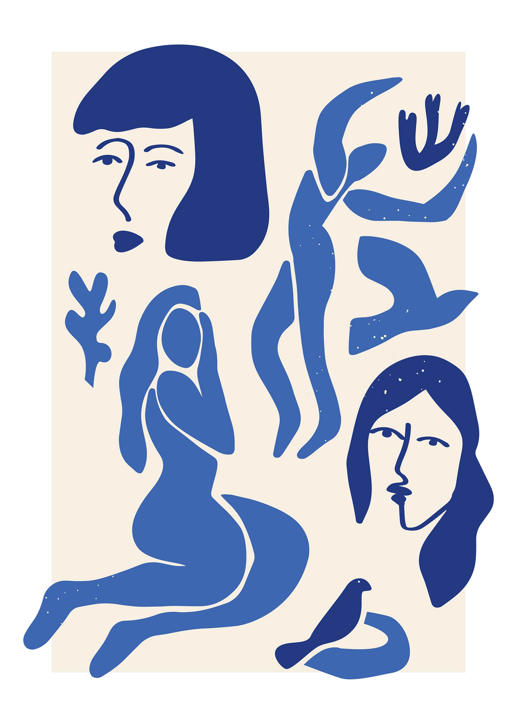 Blue Sketches Two Poster - Abstract illustration (50x70 cm)