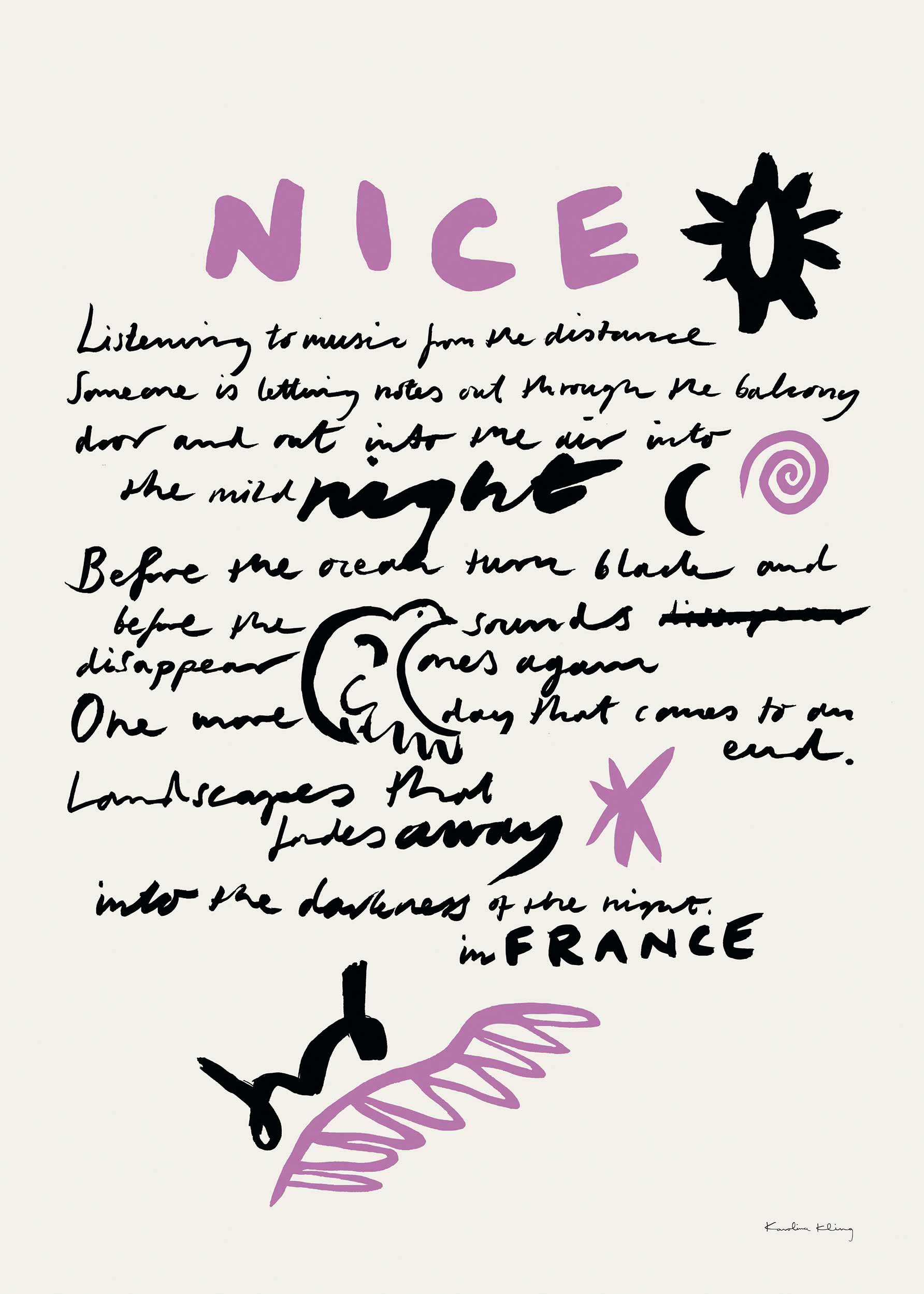 A Summer Night In Nice No.2 poster - Typographic illustration (50x70 cm)