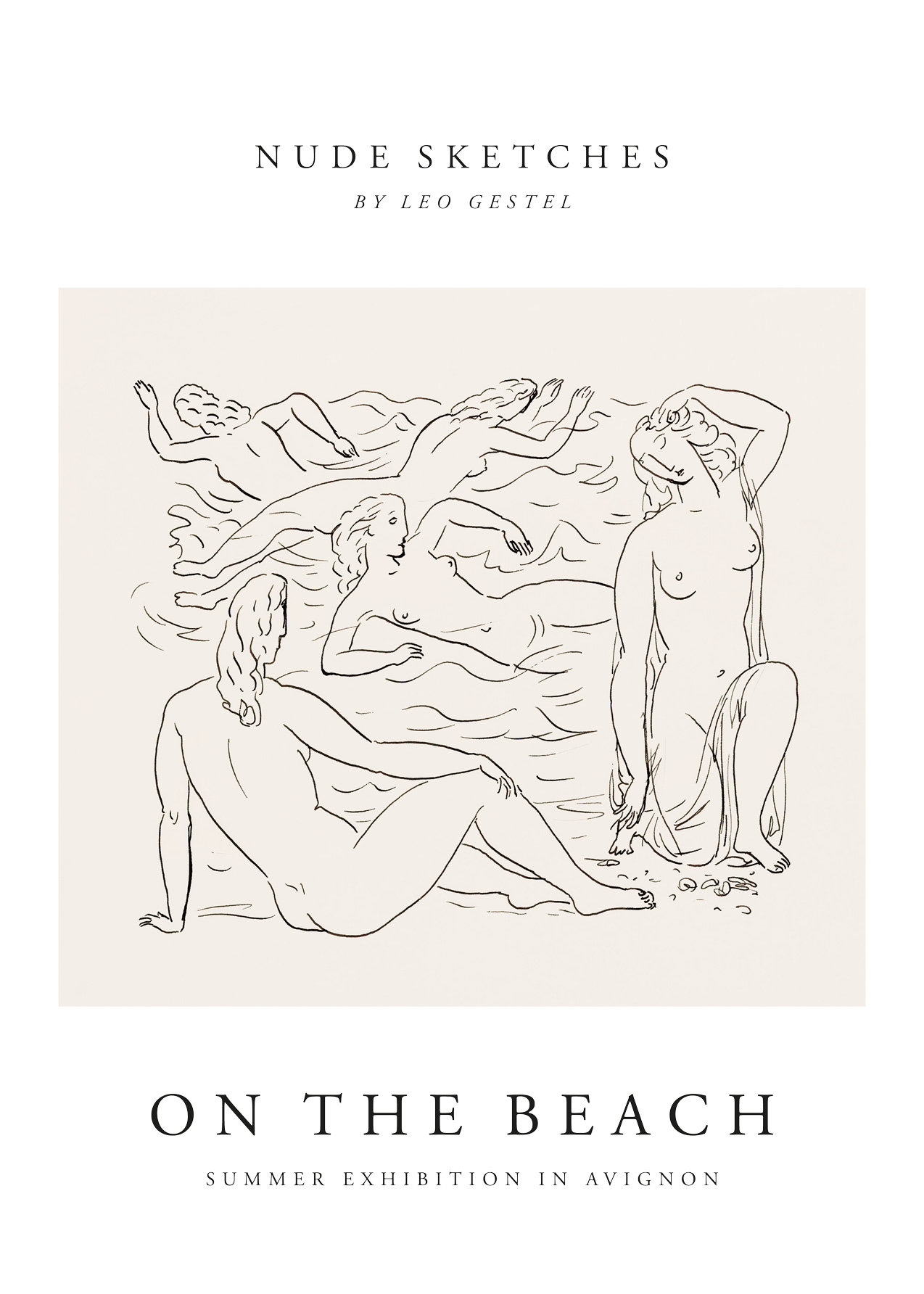 On the Beach by Leo Gestel Poster - Strandmotiv Line Art (50x70 cm)