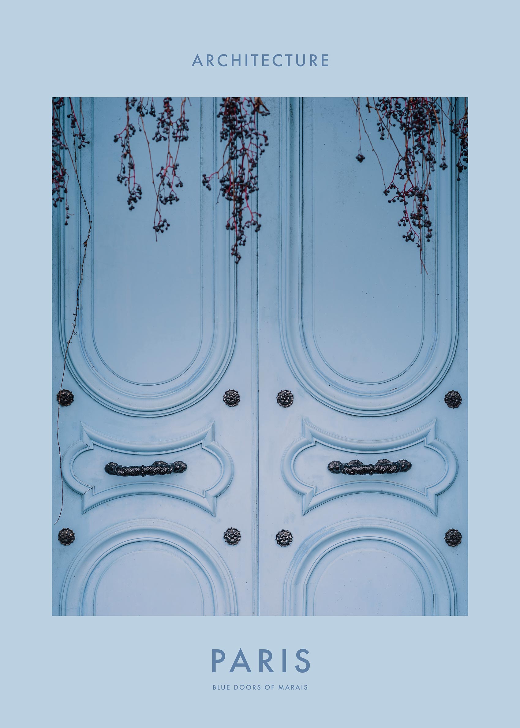 Blue Doors of Marais Poster - Architekturillustration (30x40 cm)