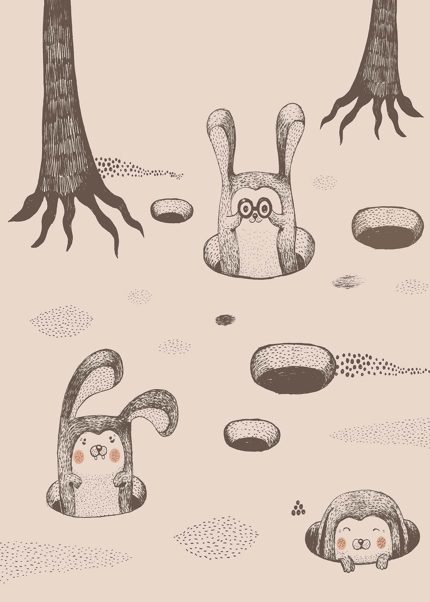 Rabbit Friends Poster - Animal illustration (21x30 cm)