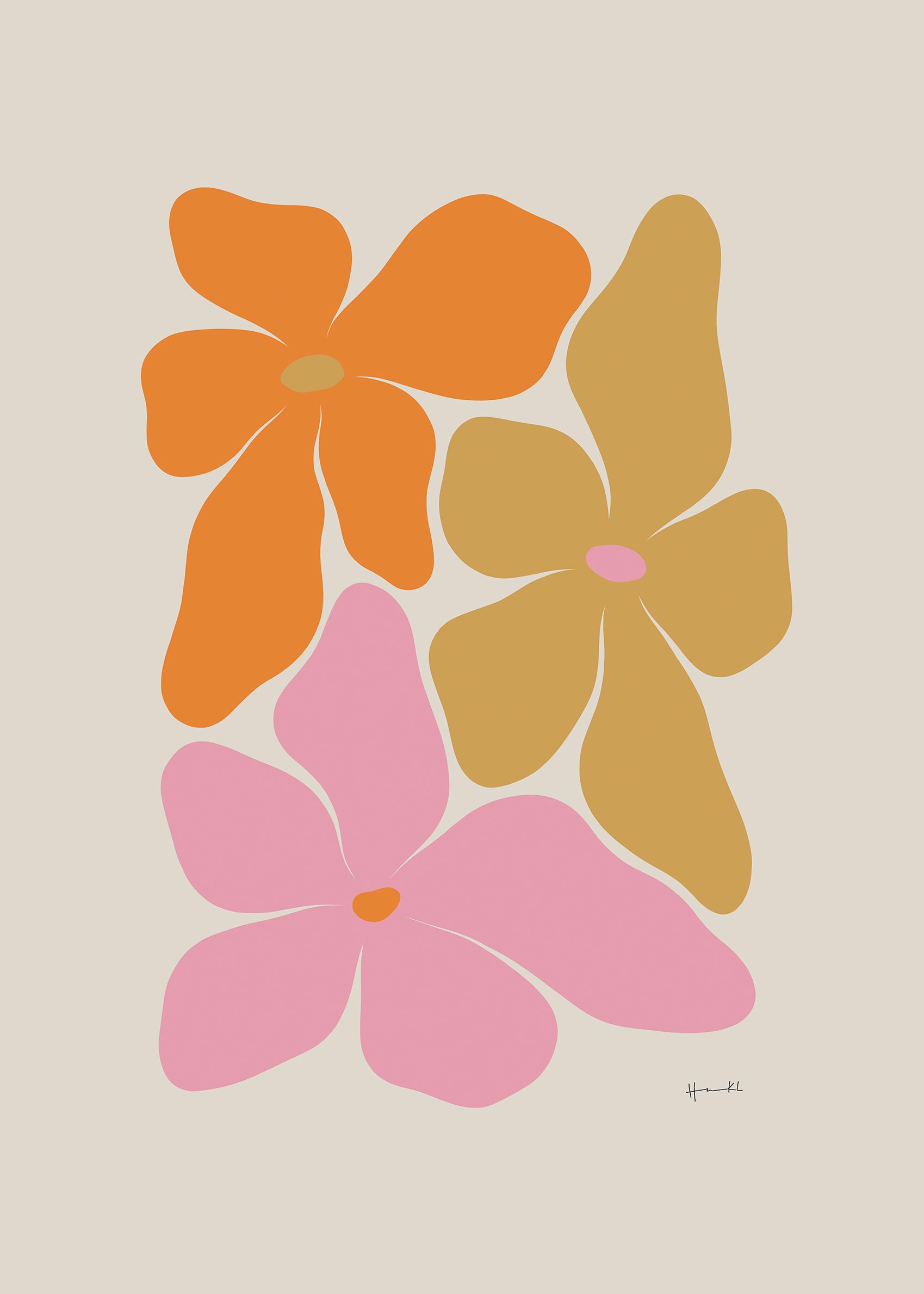 Spring Flowers Orange Poster - Blumen Grafik (30x40 cm)