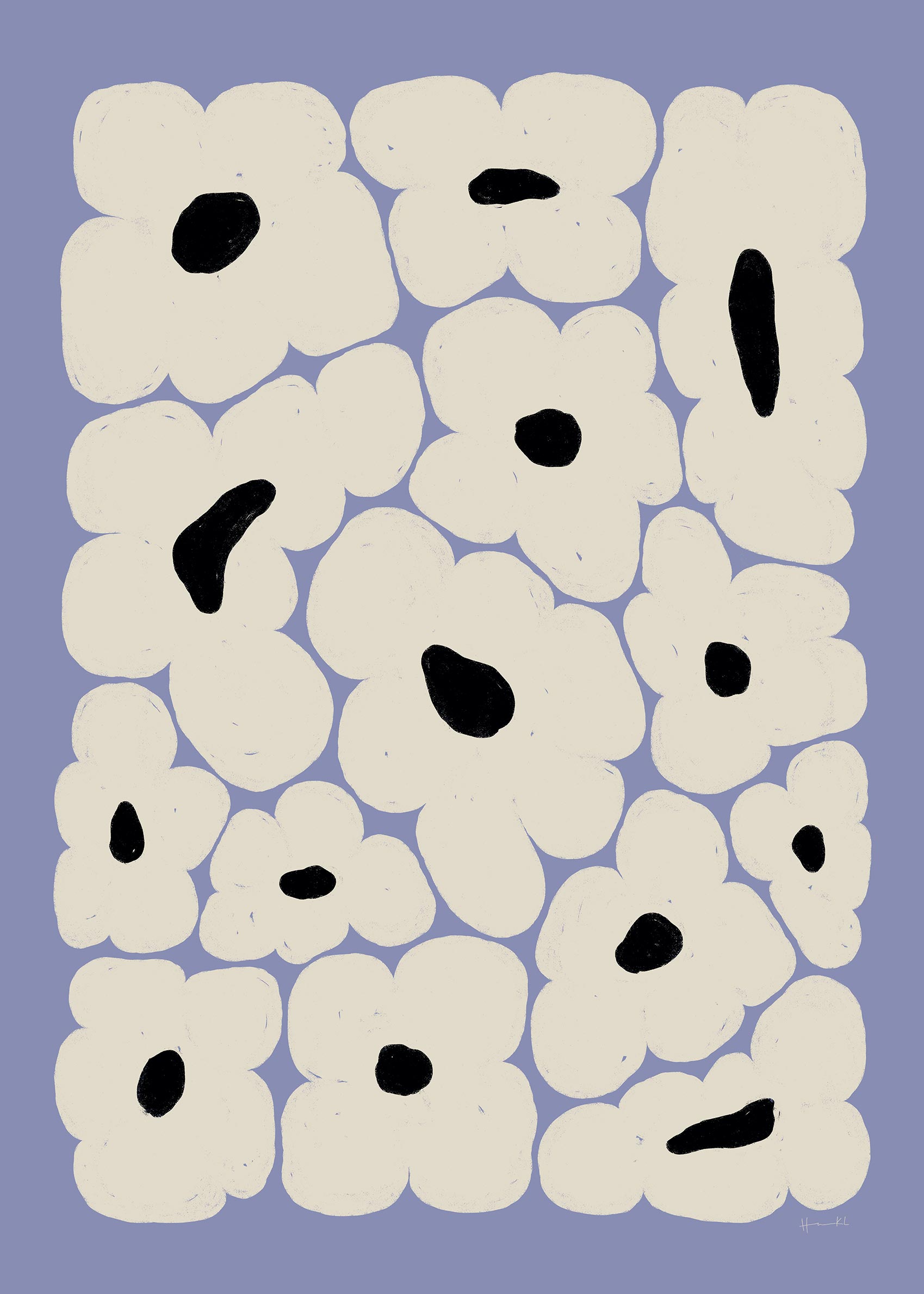 Flower Bed Blue Poster - Floral illustration (30x40 cm)
