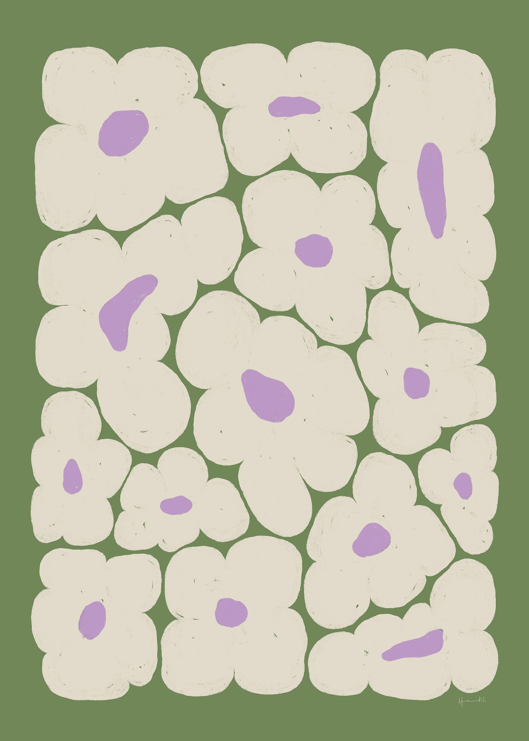 Flower Bed Green poster - Floral illustration (70x100 cm)