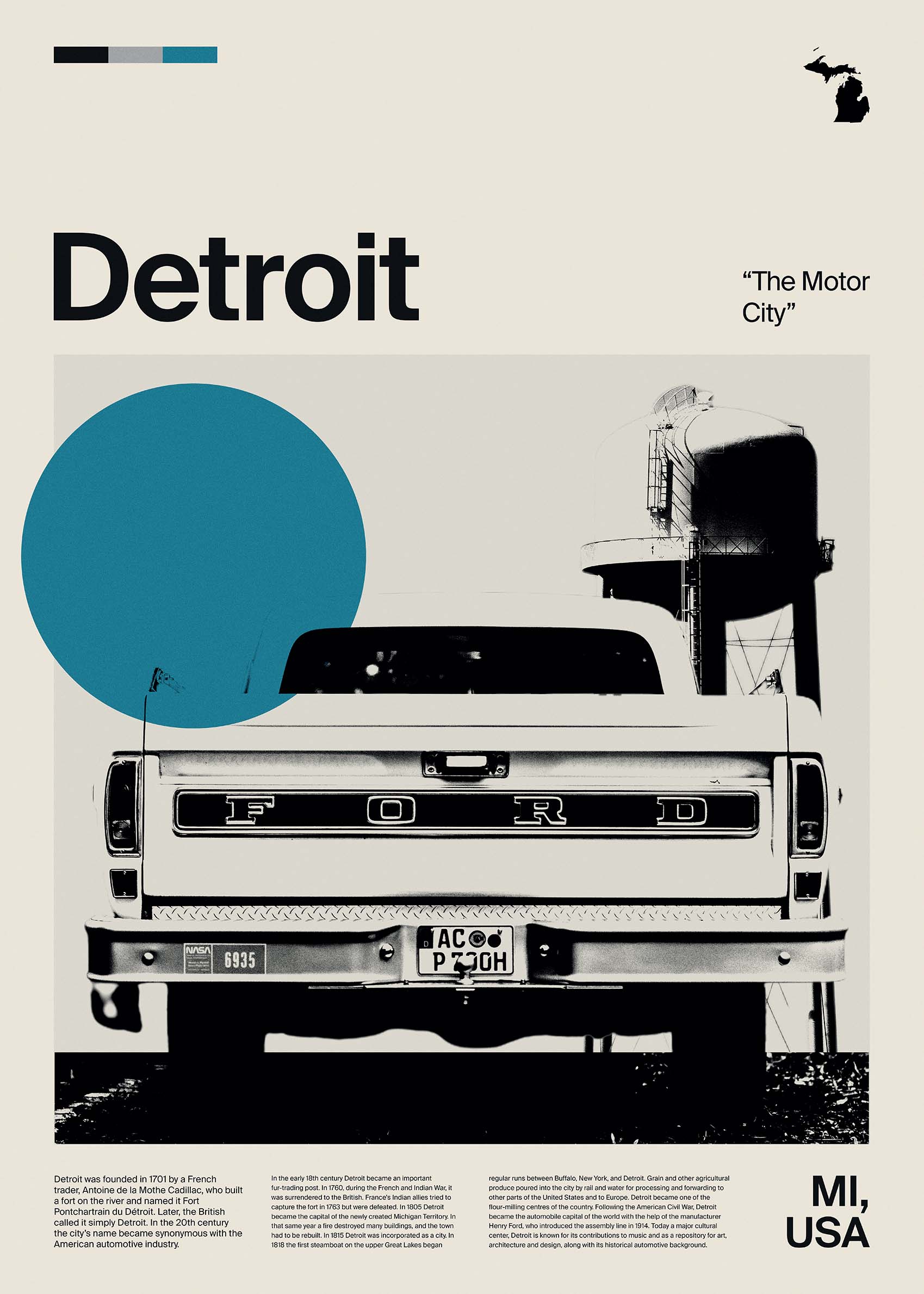 Detroit Poster - City illustration (50x70 cm)