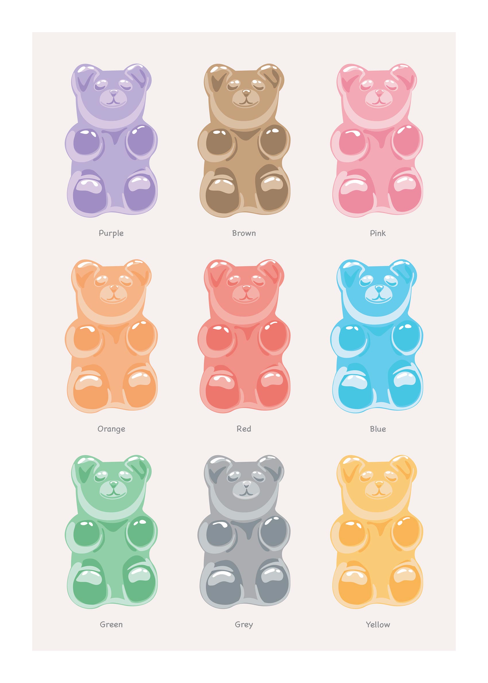 Gummy Bear Colours poster - Animal illustration (30x40 cm)