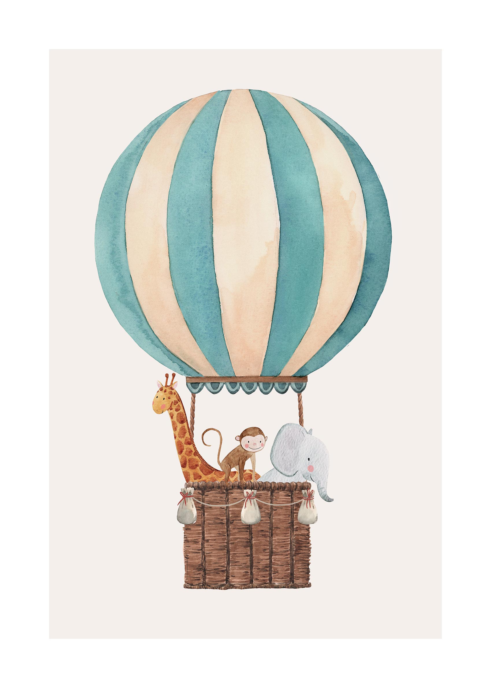 The Balloon Ride Poster - Animal illustration (30x40 cm)