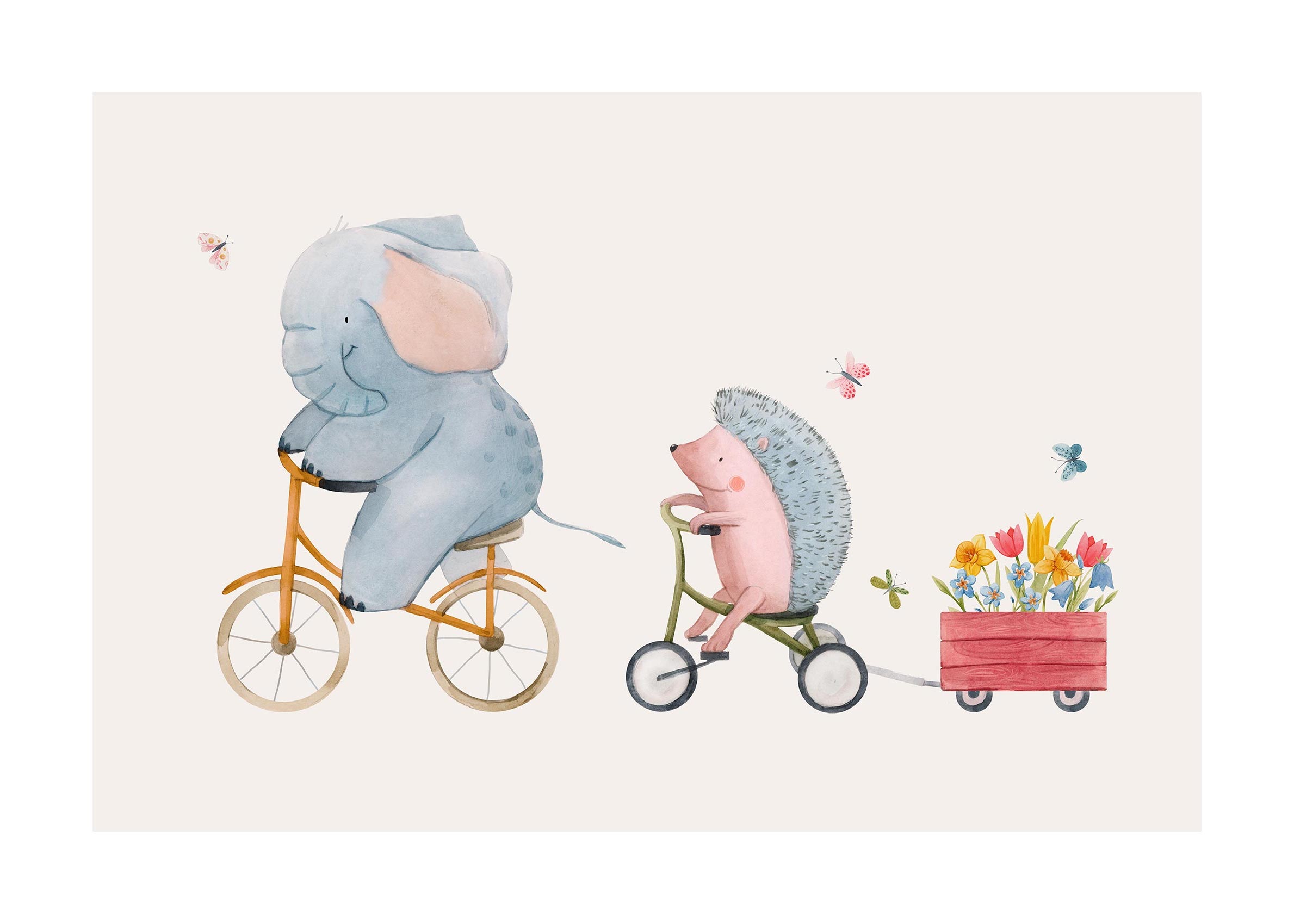 Bicycle Friends Poster - Elephant illustration (50x70 cm)