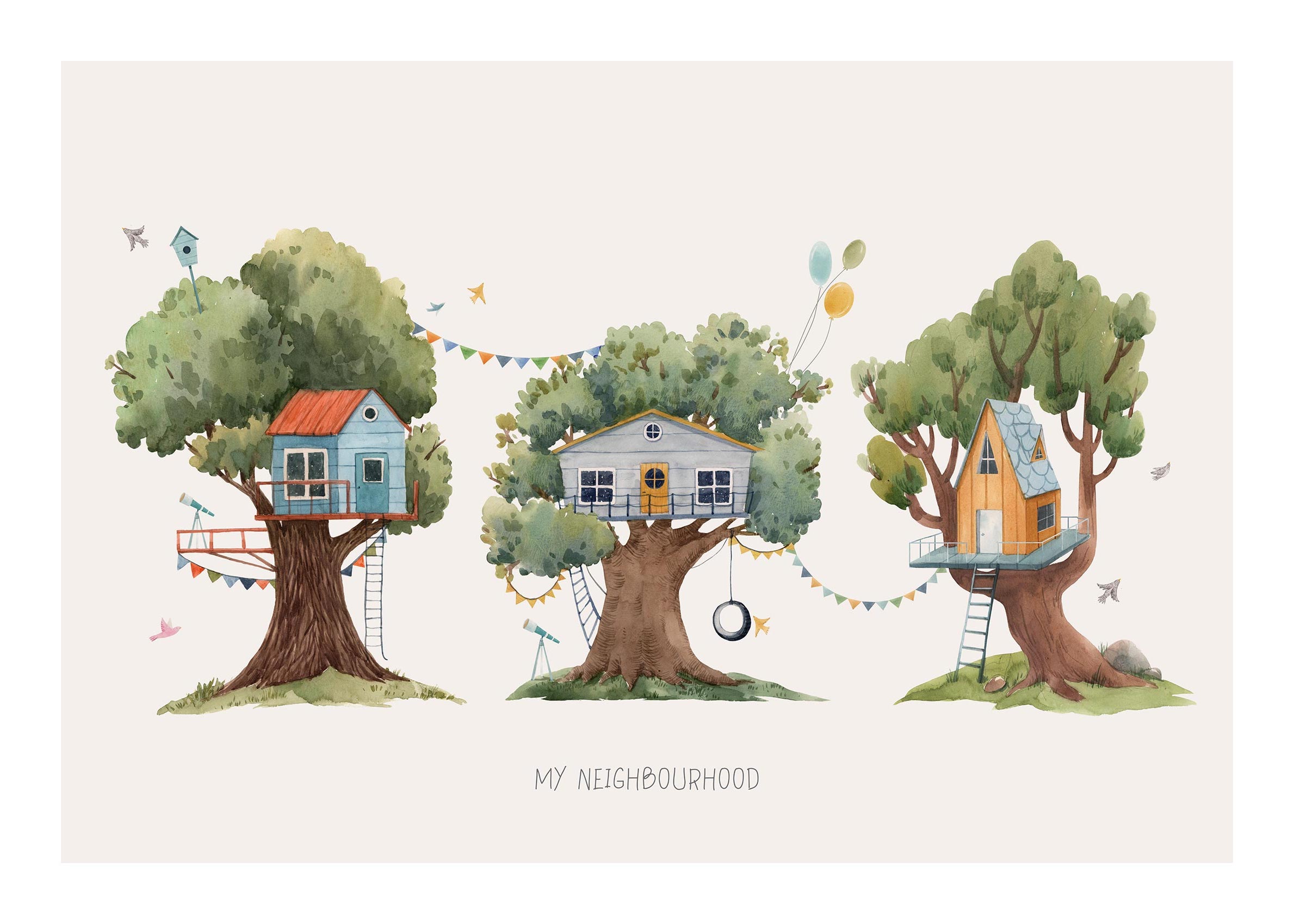 Tree House Neighbours Poster - Baumhaus-Aquarell (50x70 cm)