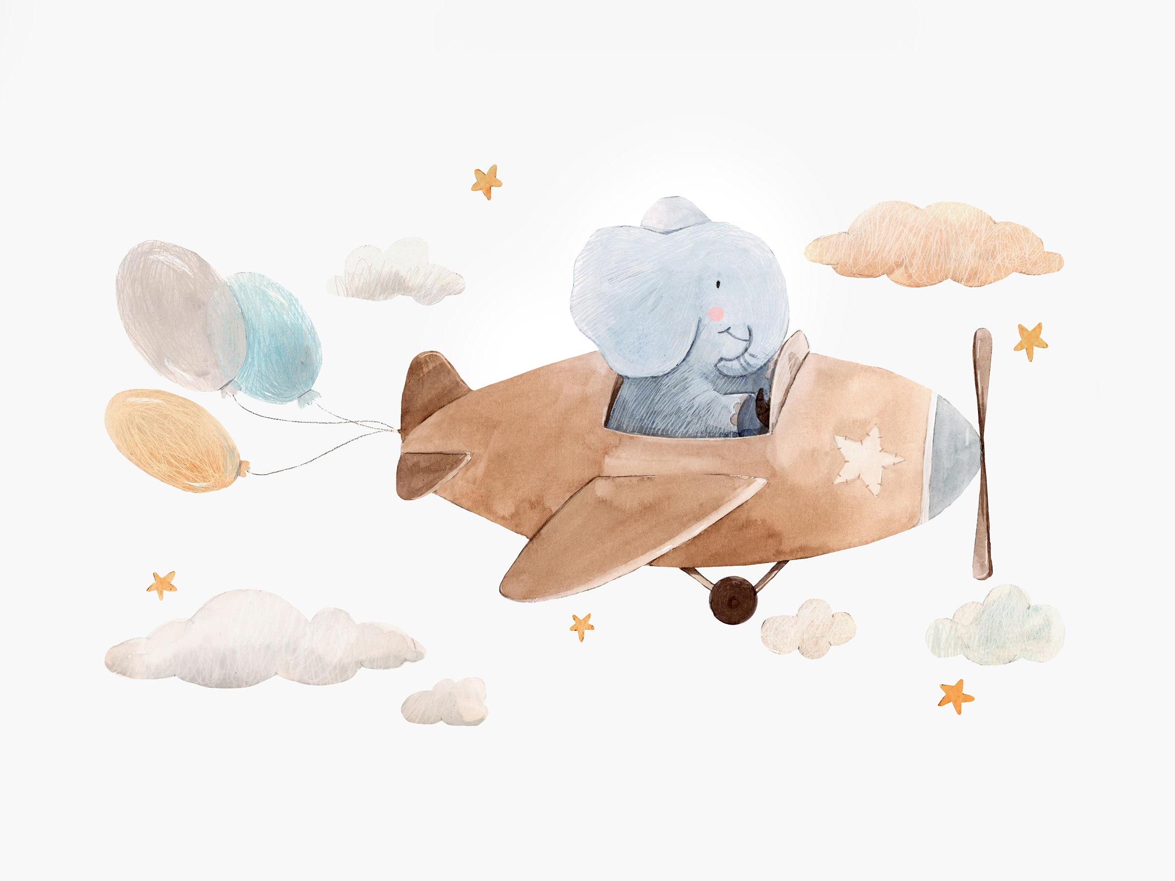 Elephant Pilot plakat - Elefantillustration (21x30 cm)