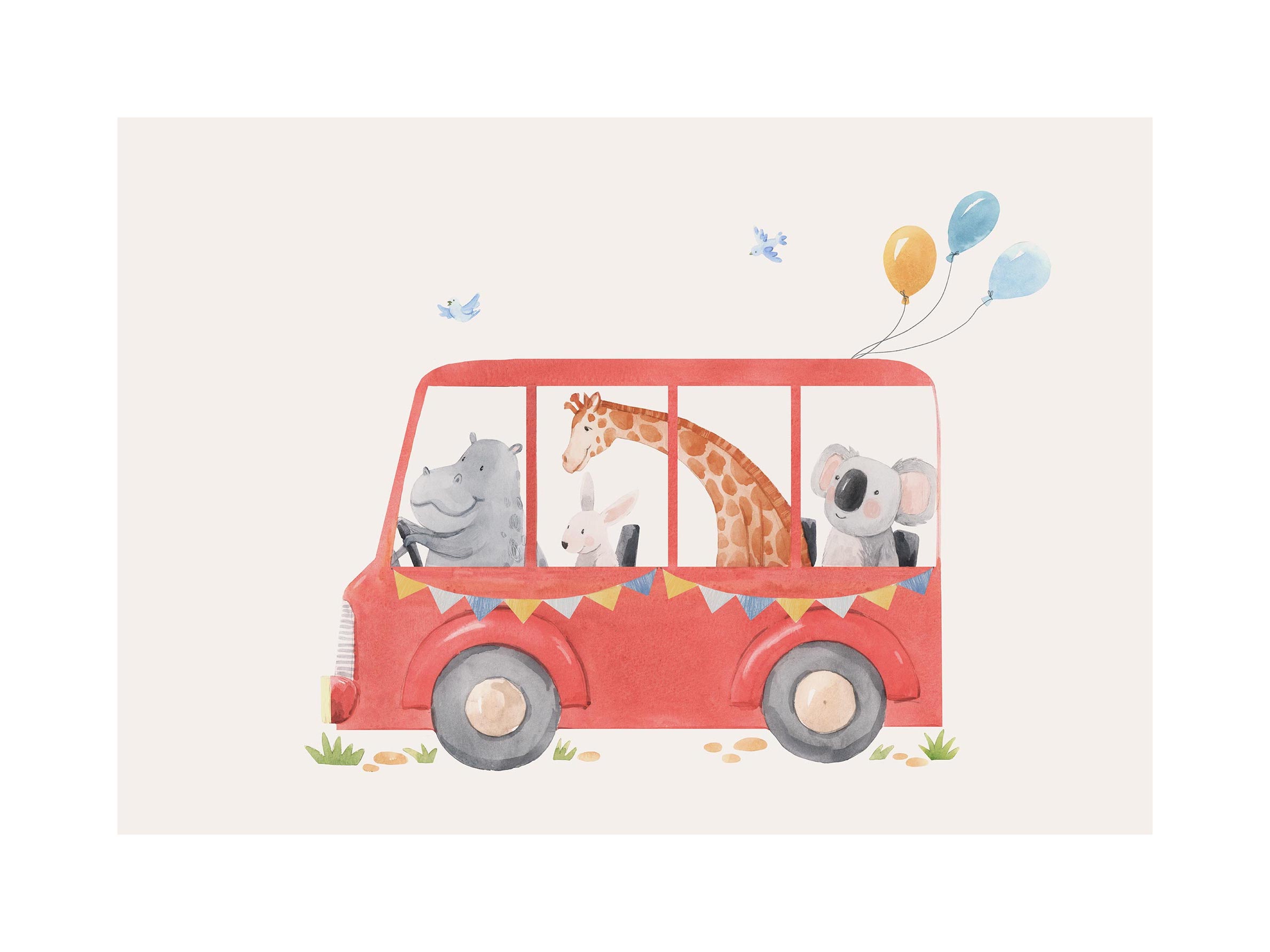 Red Schoolbus Poster - Tierillustration (30x40 cm)