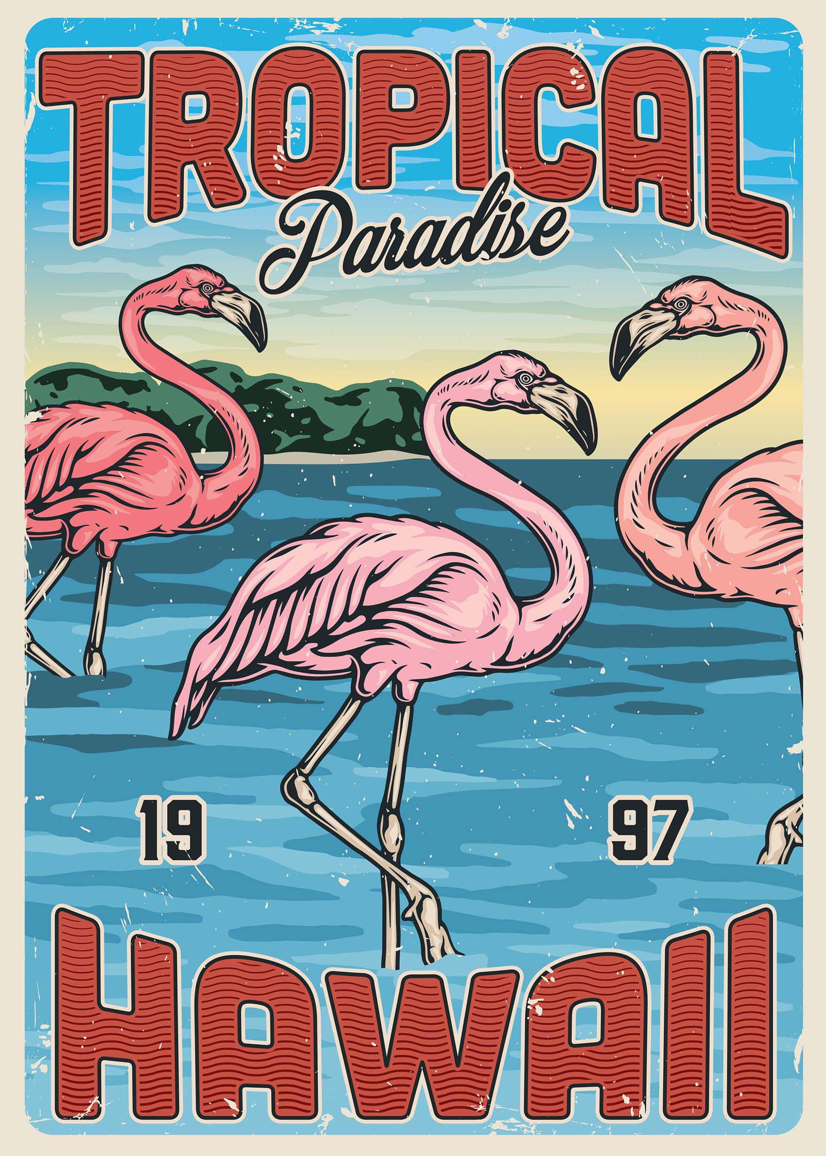 Hawaii Tropical Paradise Poster - Animal illustration (50x70 cm)