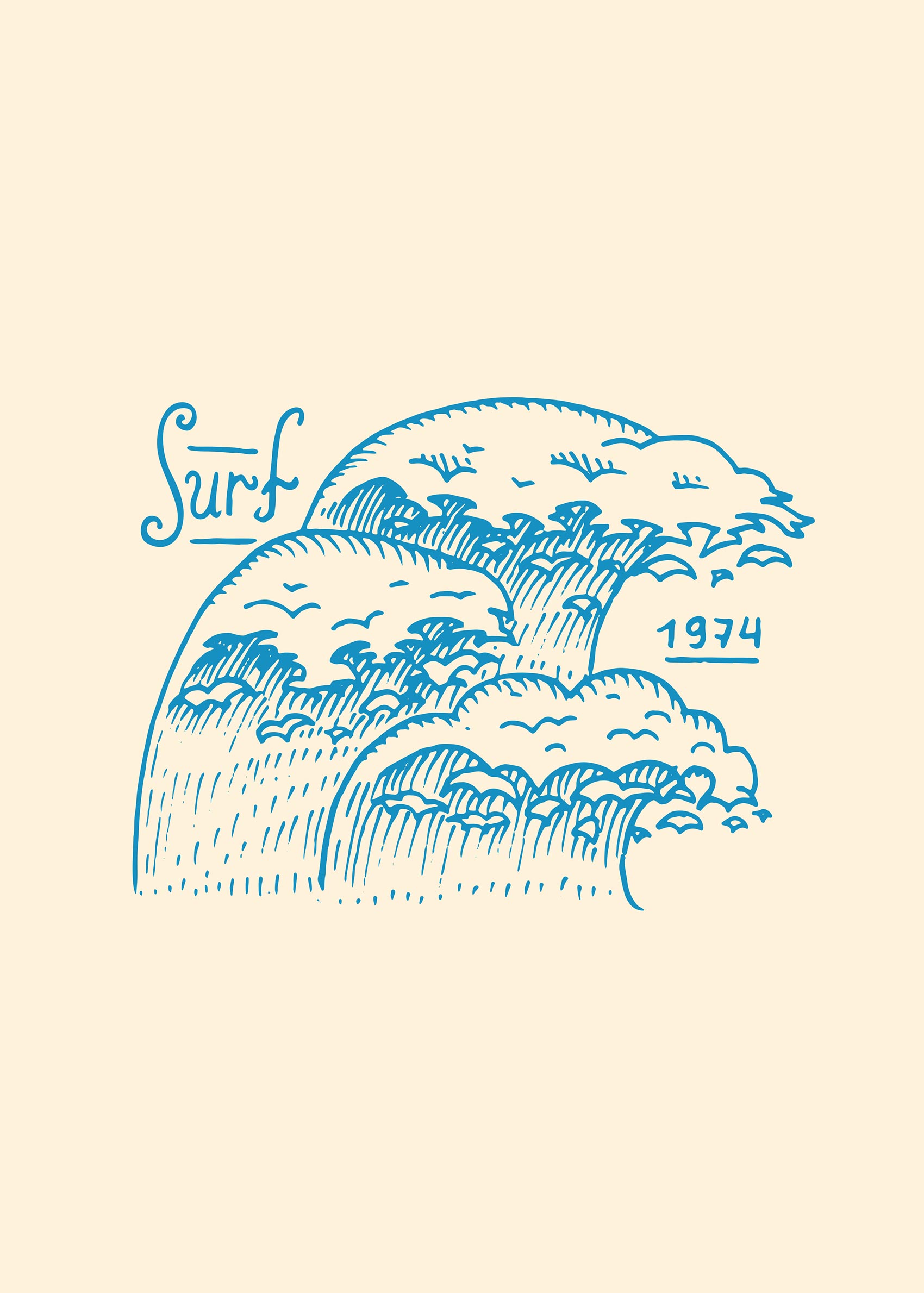 Surf The Wave 1974 poster - Surf illustration (50x70 cm)