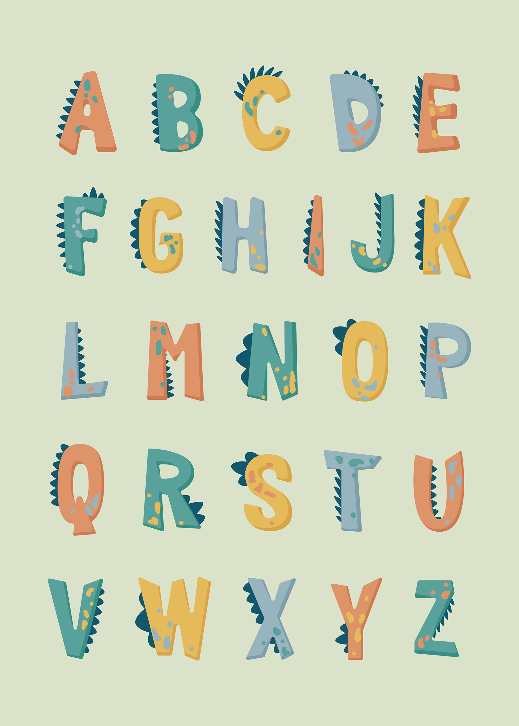 Dinosaur Alphabet Poster - Alphabet illustration (30x40 cm)