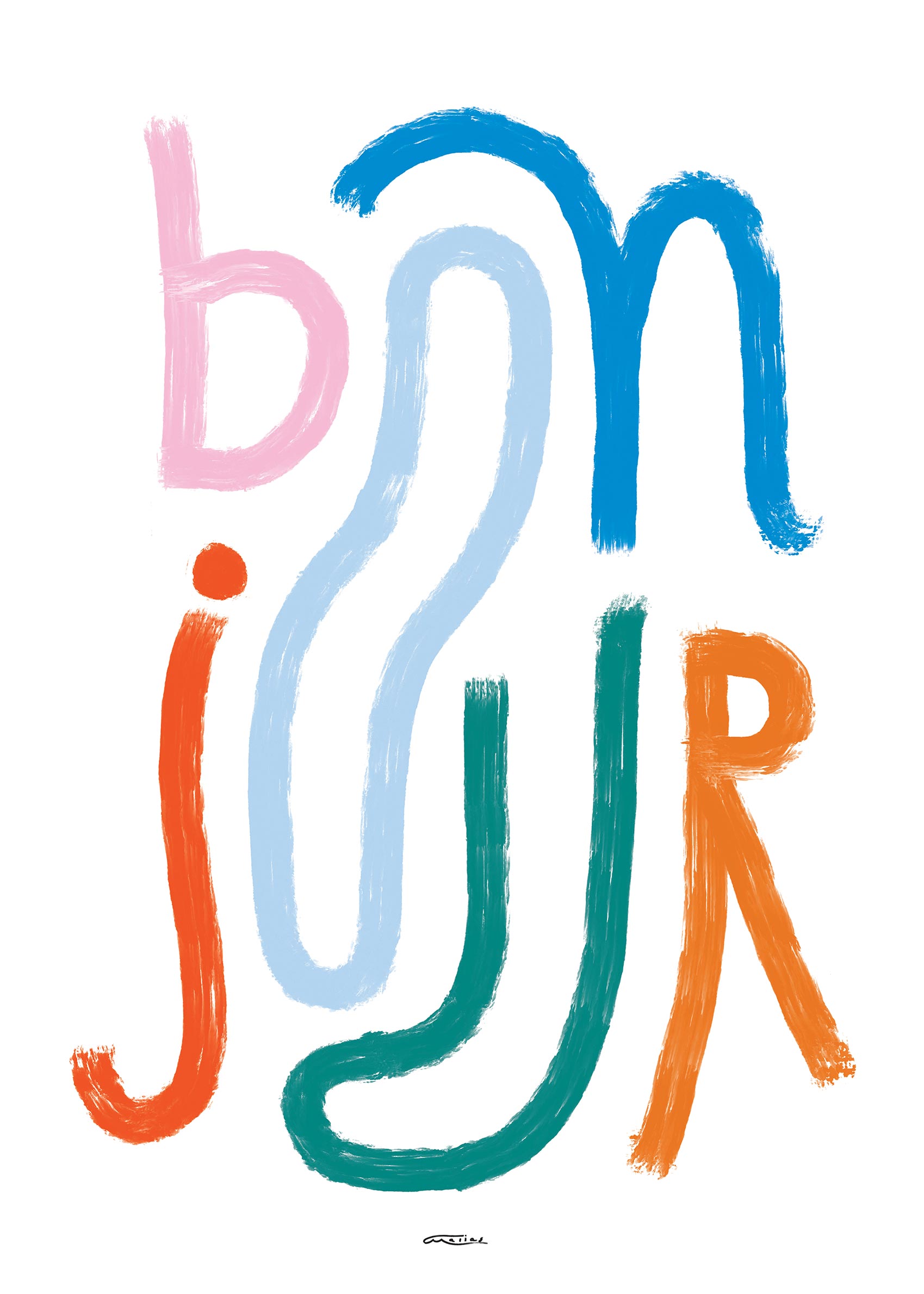 Bonjour poster - Typografisk illustration (50x70 cm)