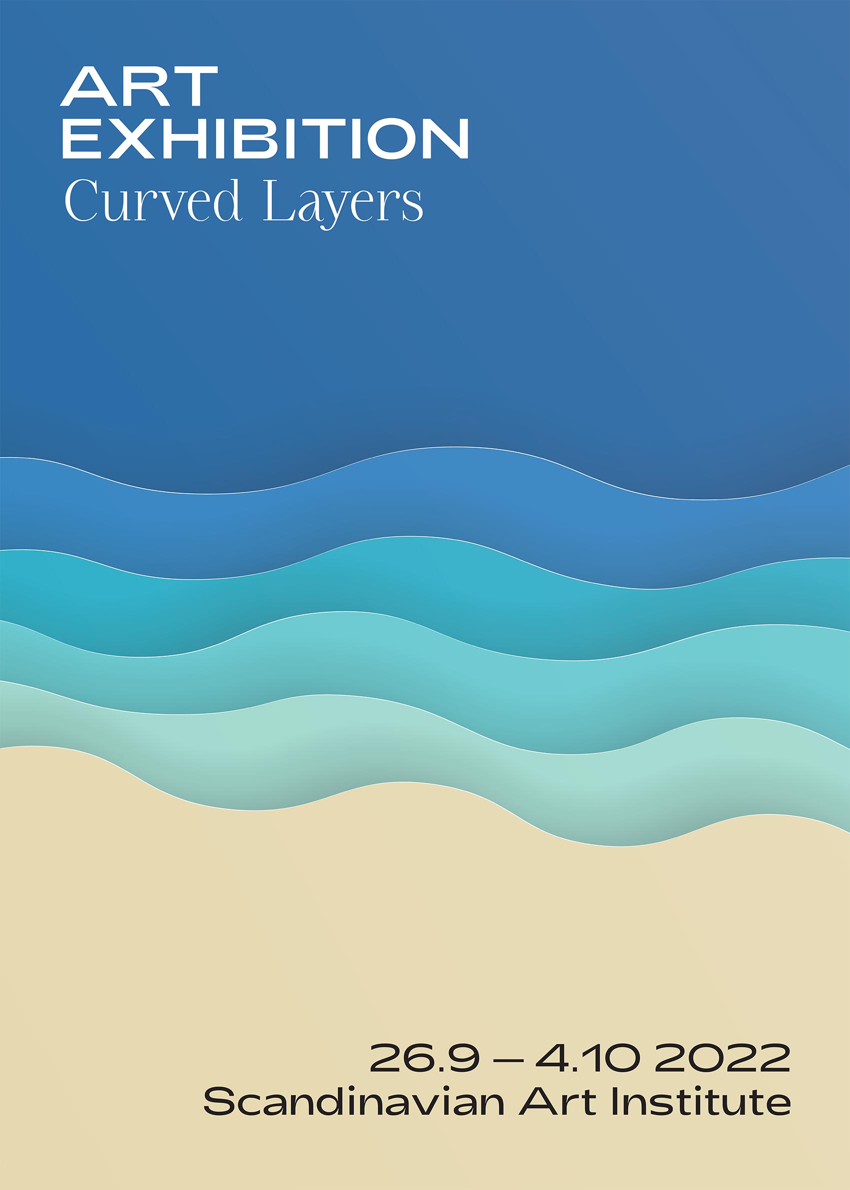 Curved Layers Blue Poster - Abstract illustration (30x40 cm)