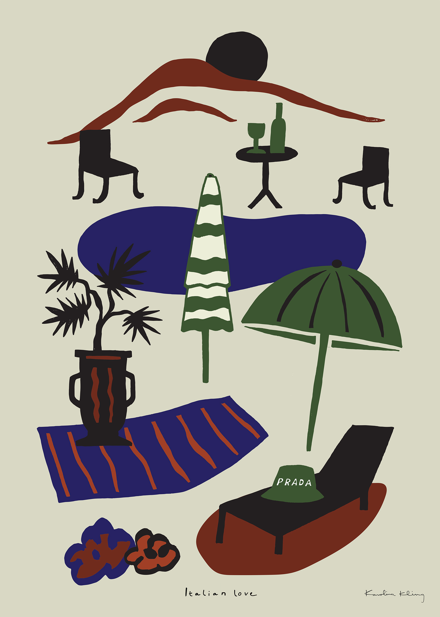 By the Pool in a Prada Hat Poster - Poolside illustration (30x40 cm)