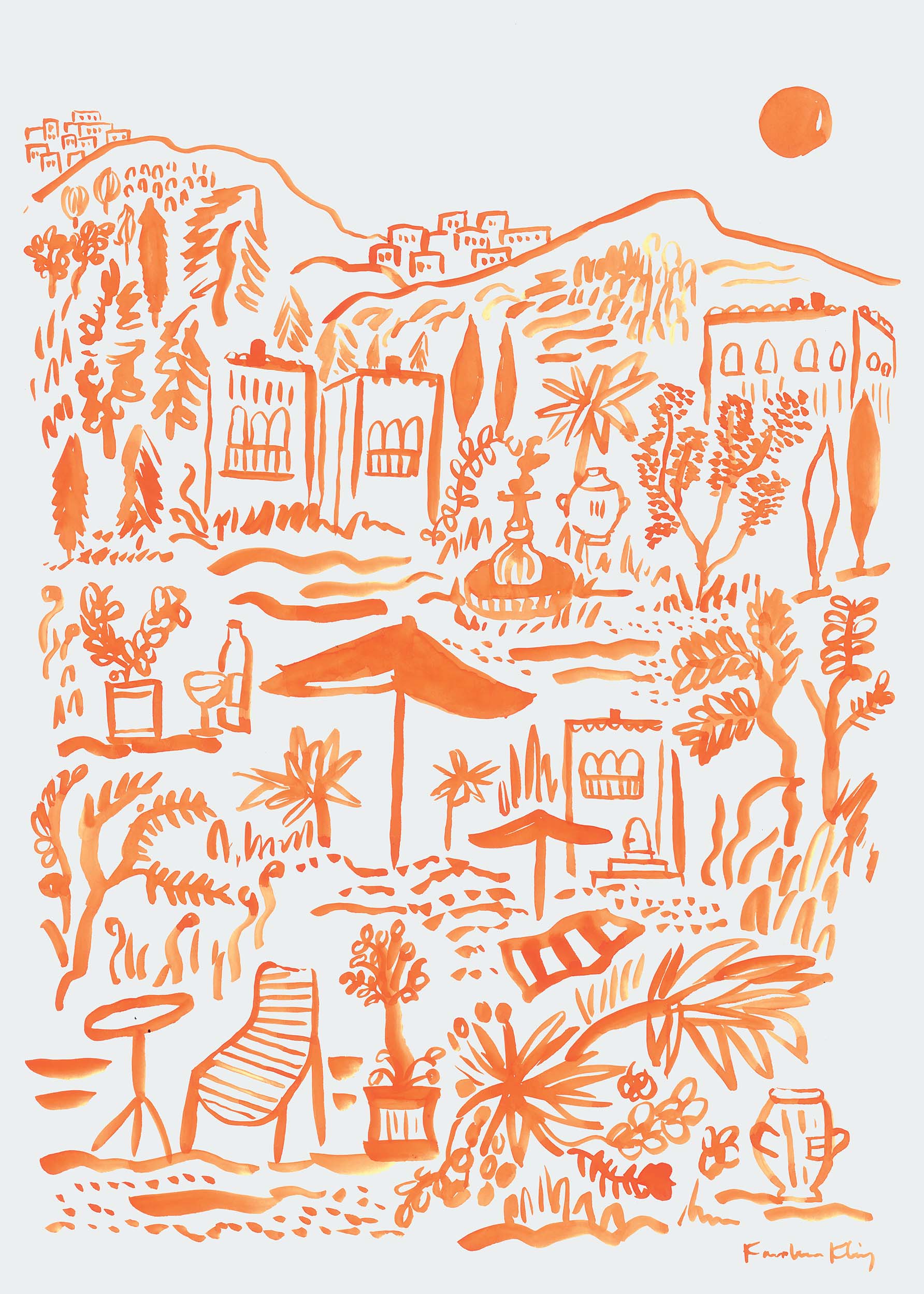 Tuscan Red Poster - Mediterranean landscape illustration (50x70 cm)