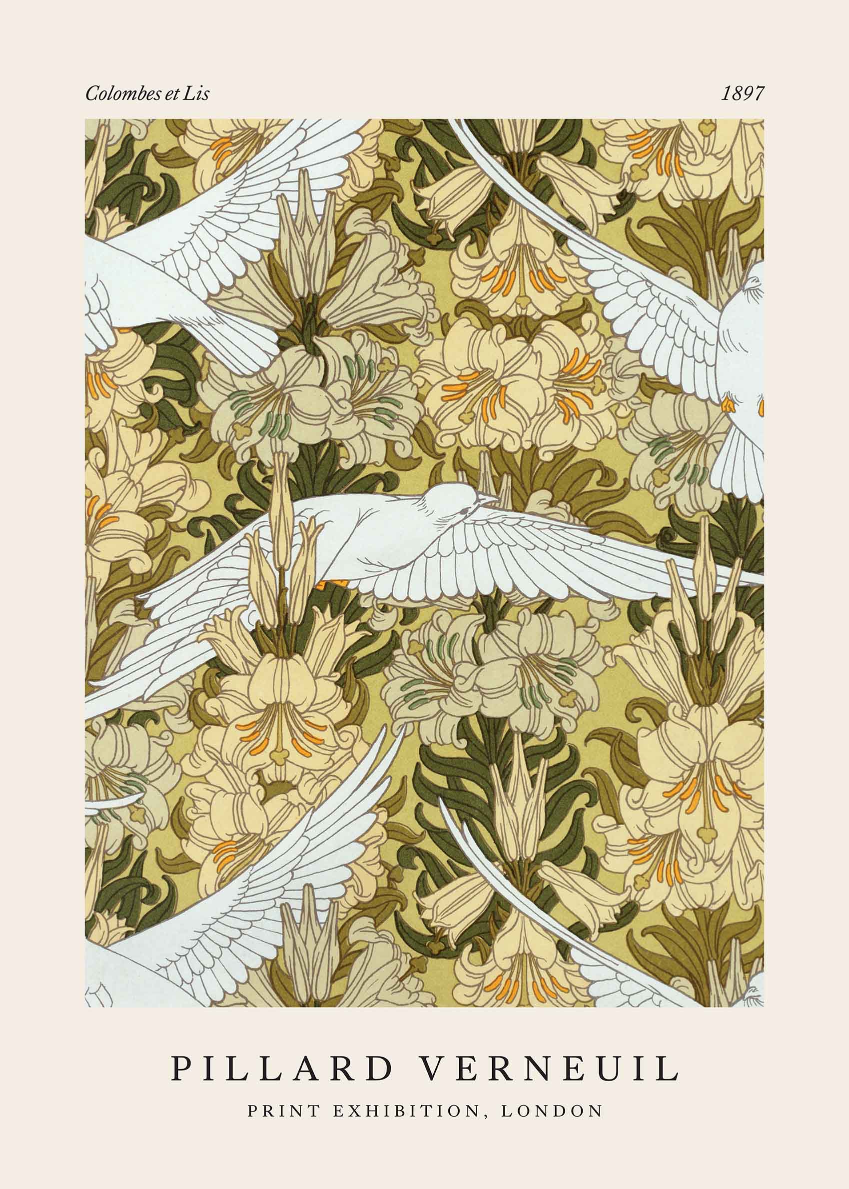 Colombes et Lis poster - Blommig illustration (30x40 cm)
