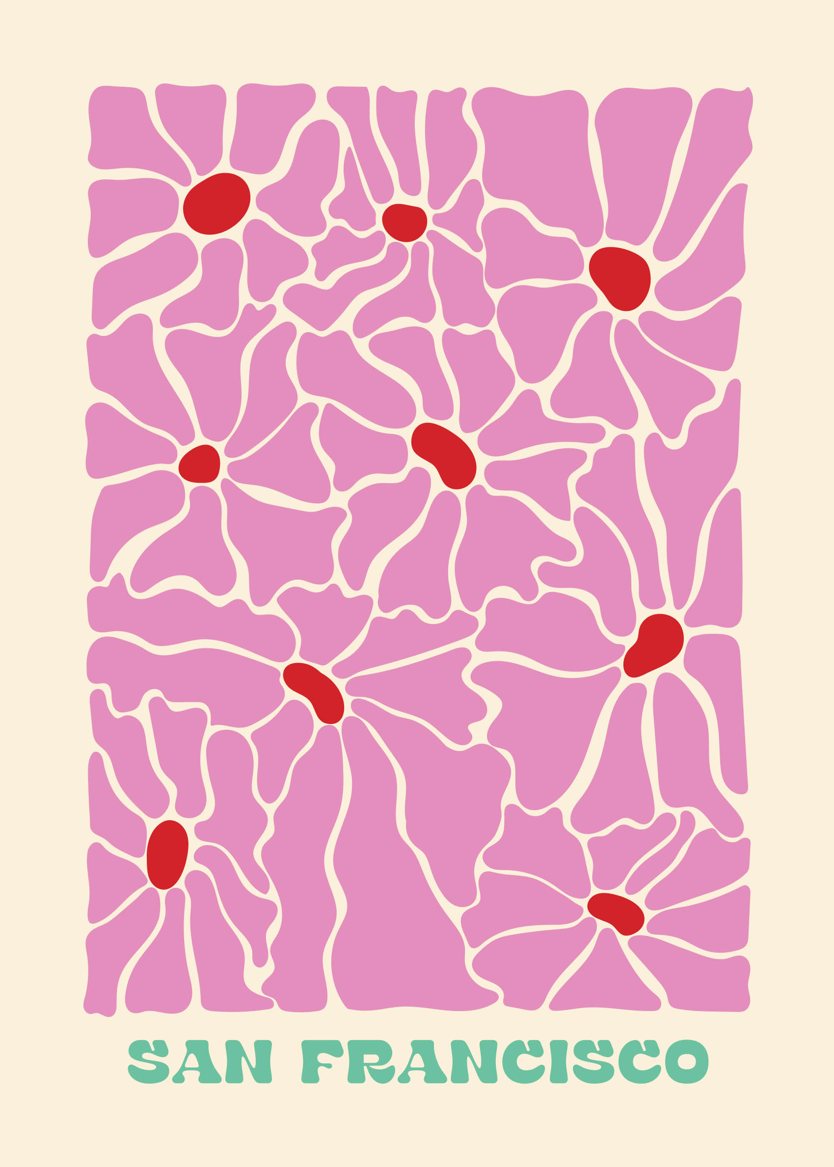 San Francisco Flower Field Poster - Stadtillustration im Retrostil (30x40 cm)