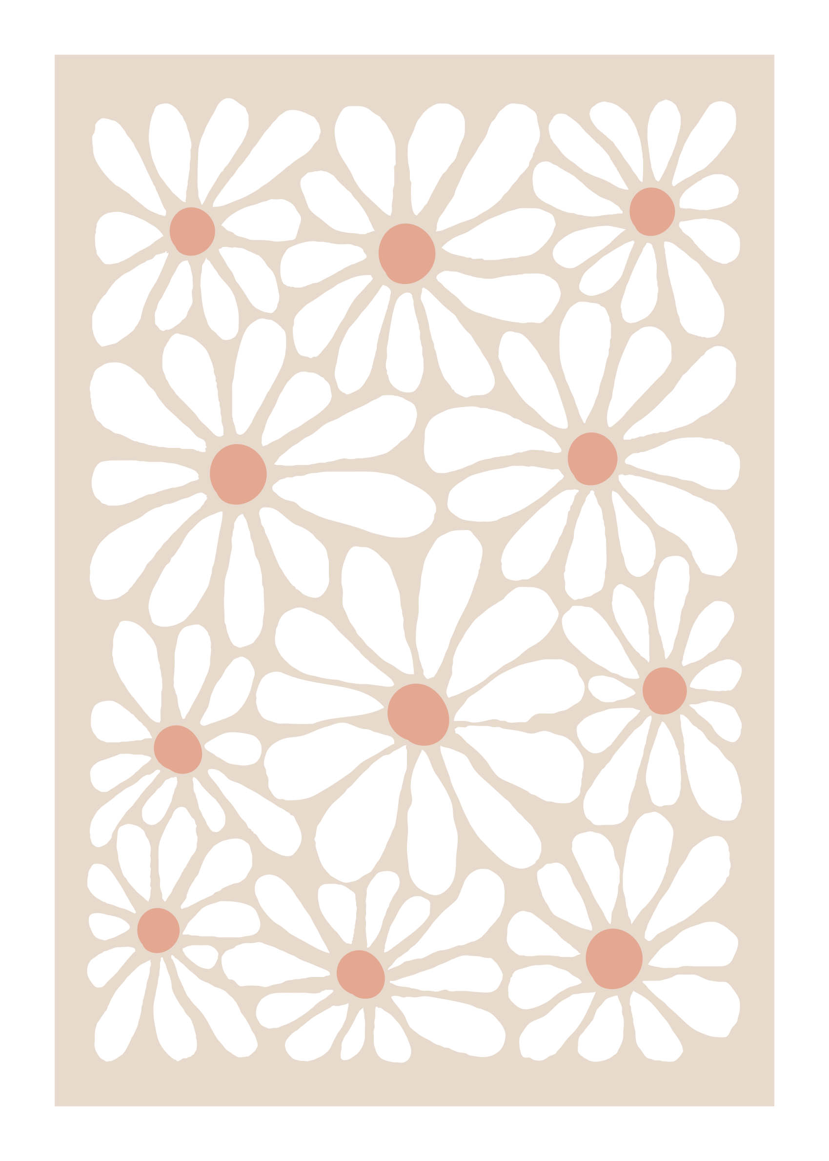 Beige Flower Field plakat - Blomsterillustration (21x30 cm)