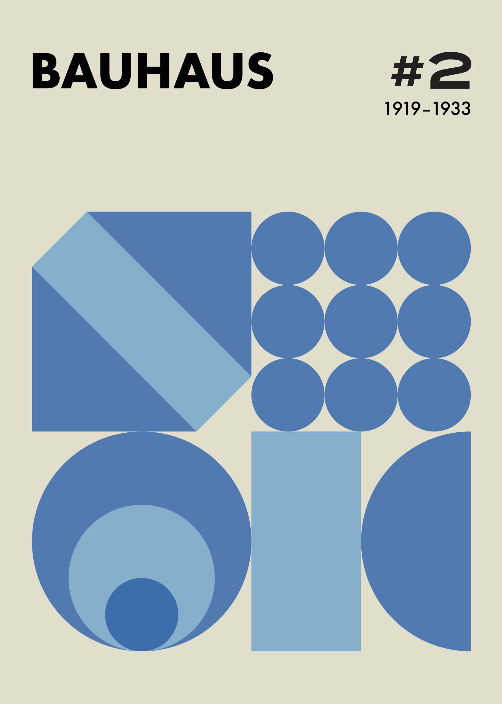 Bauhaus Geometry Blue plakat - Geometrisk illustration (30x40 cm)