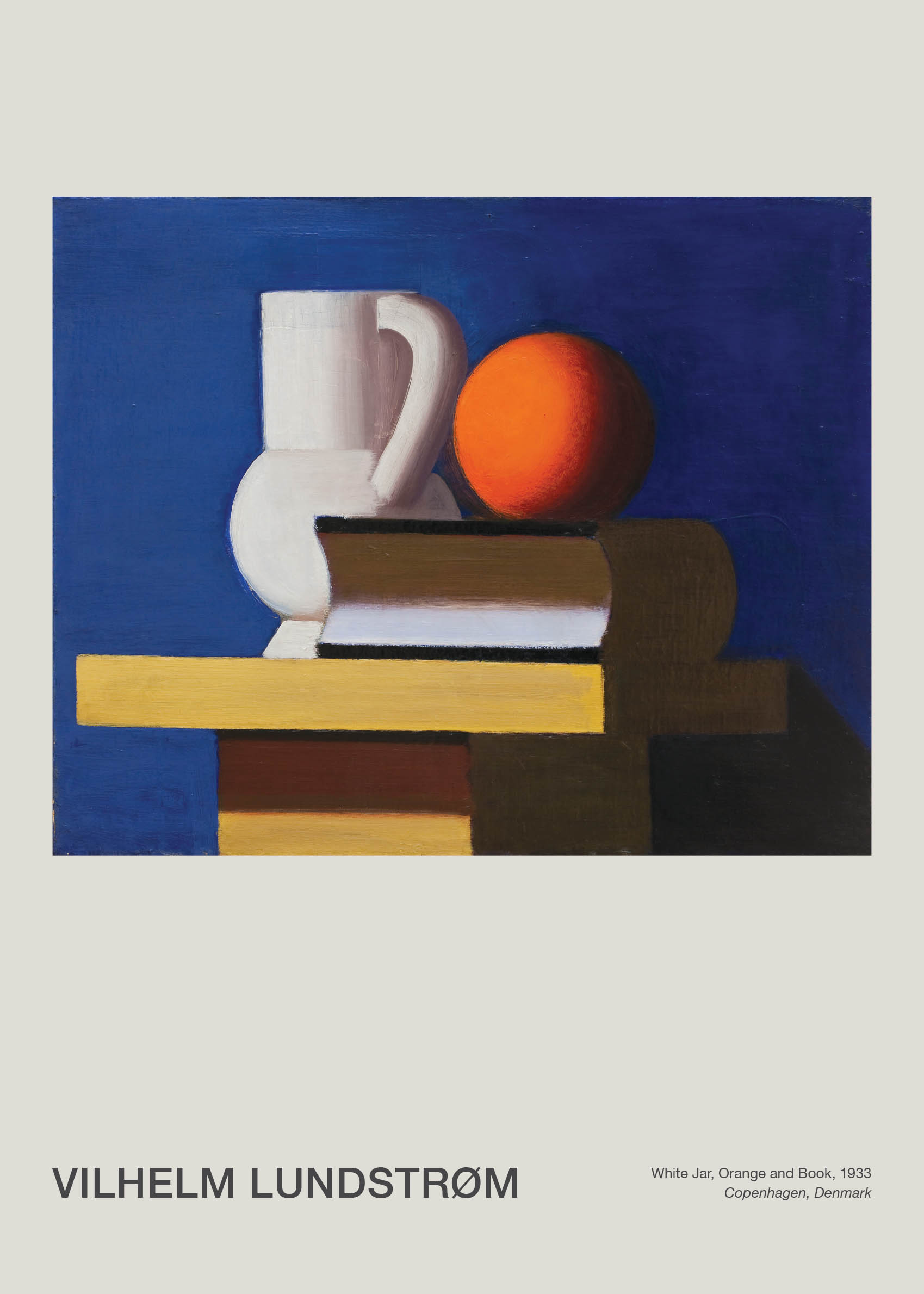 White Jar Orange and Book by Vilhelm Lundstrom Poster - Still life illustration (30x40 cm)