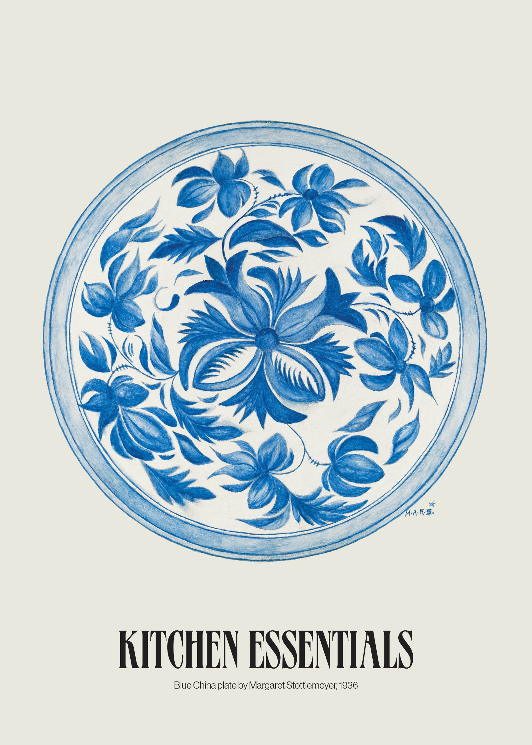 Blue China Plate poster - Plate illustration (21x30 cm)