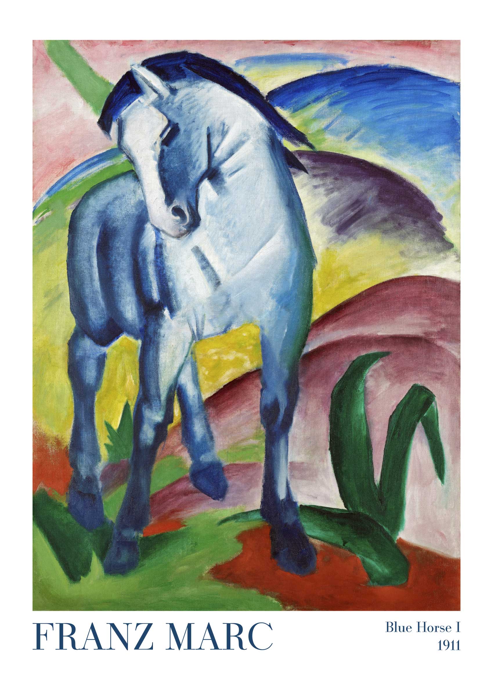 Blue Horse I by Franz Marc poster - Dyreillustration (30x40 cm)