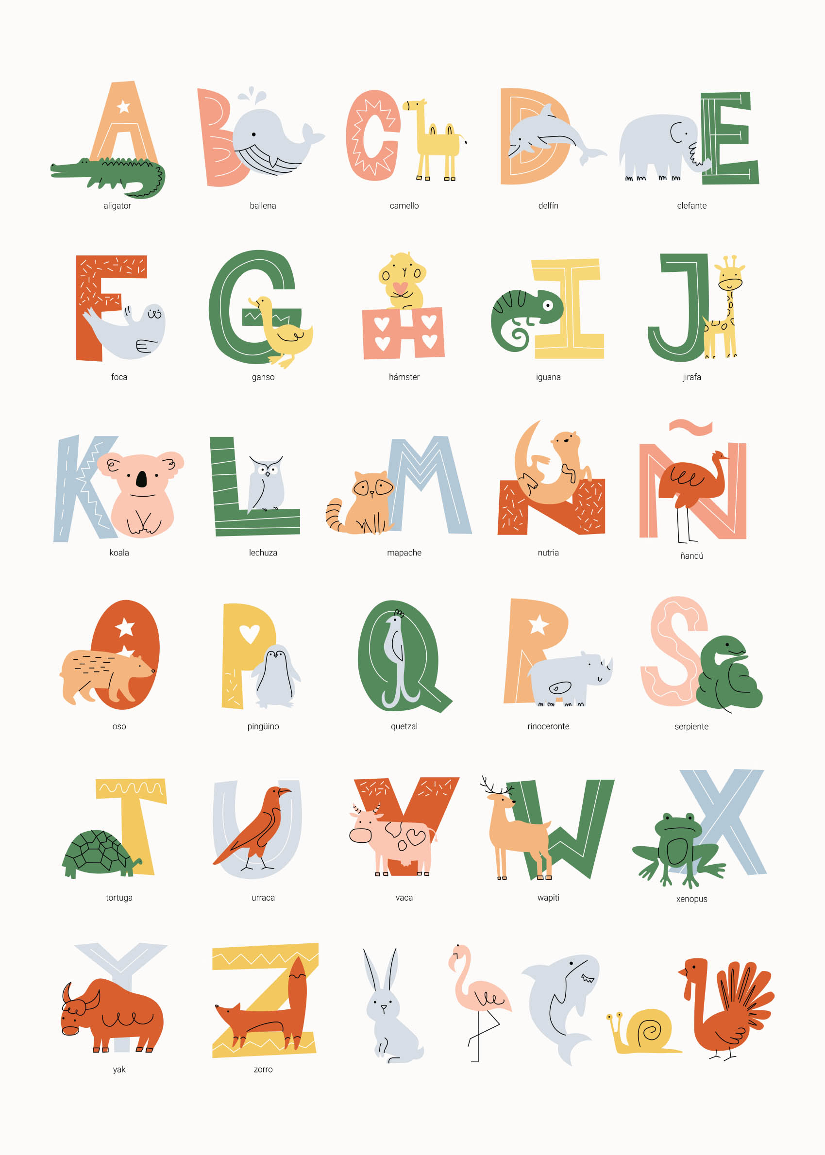 Spanish ABC Poster - Animal illustration (50x70 cm)