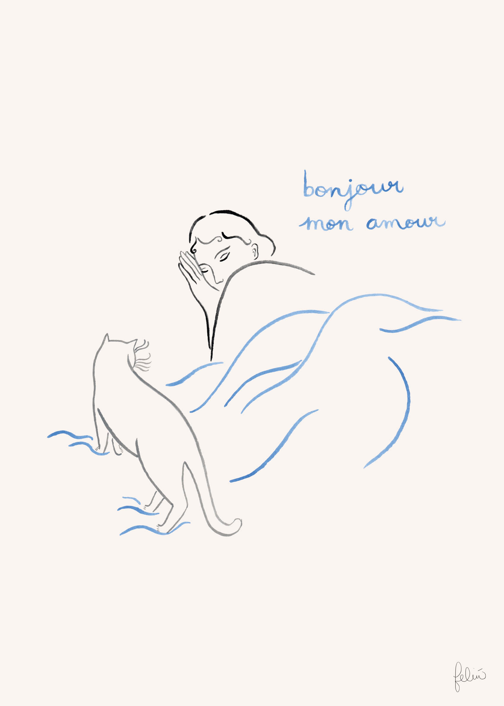 Bonjour mon Amour poster - Figur line art (50x70 cm)