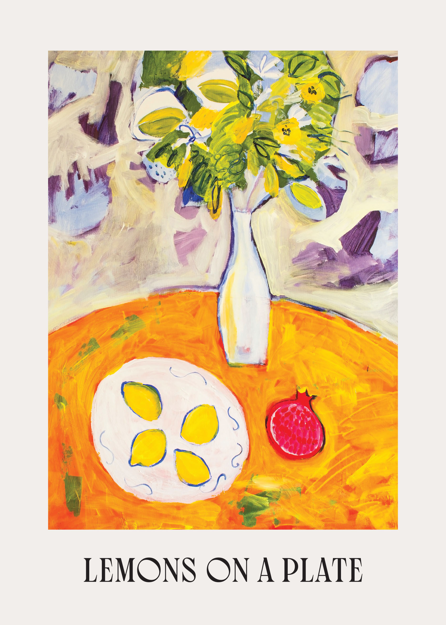 Lemons On A Plate Poster - Stillleben Grafik (30x40 cm)