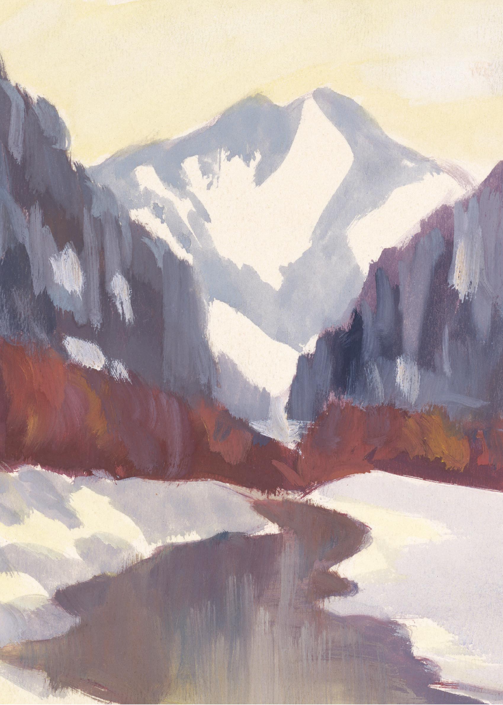 Mountain in Snow Poster - Berglandschaft Malerei (50x70 cm)