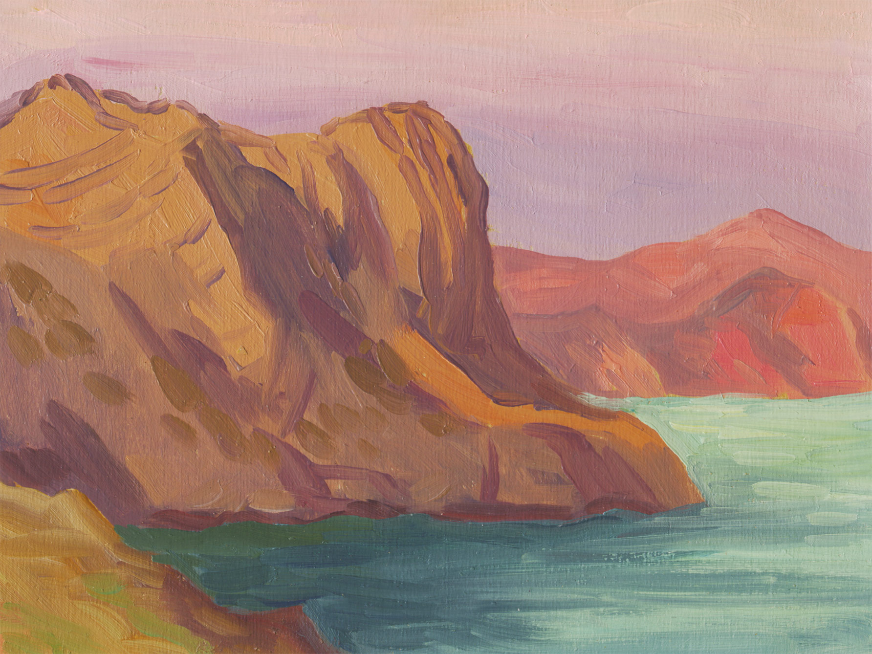 Orange Rock Beach Poster - Coastal landscape painting (30x40 cm)