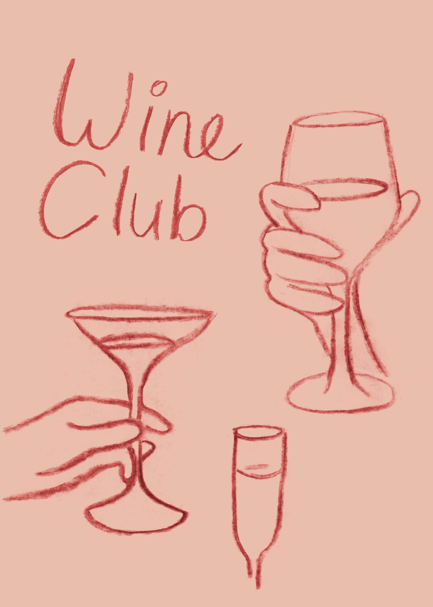 Wine Club Pink Poster - Drink illustration (70x100 cm)