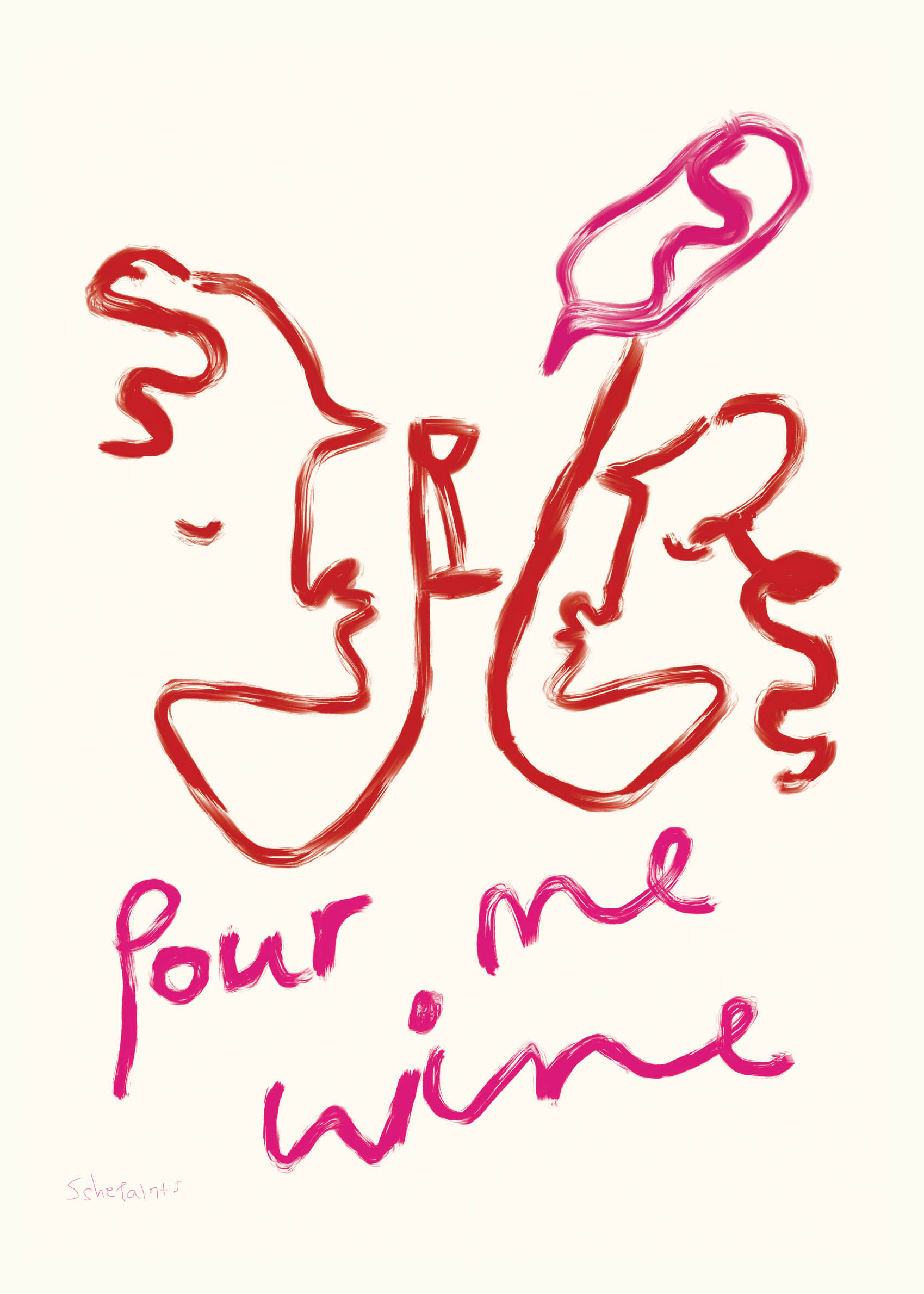 Pour Me Wine Poster - Figuren line art (50x70 cm)