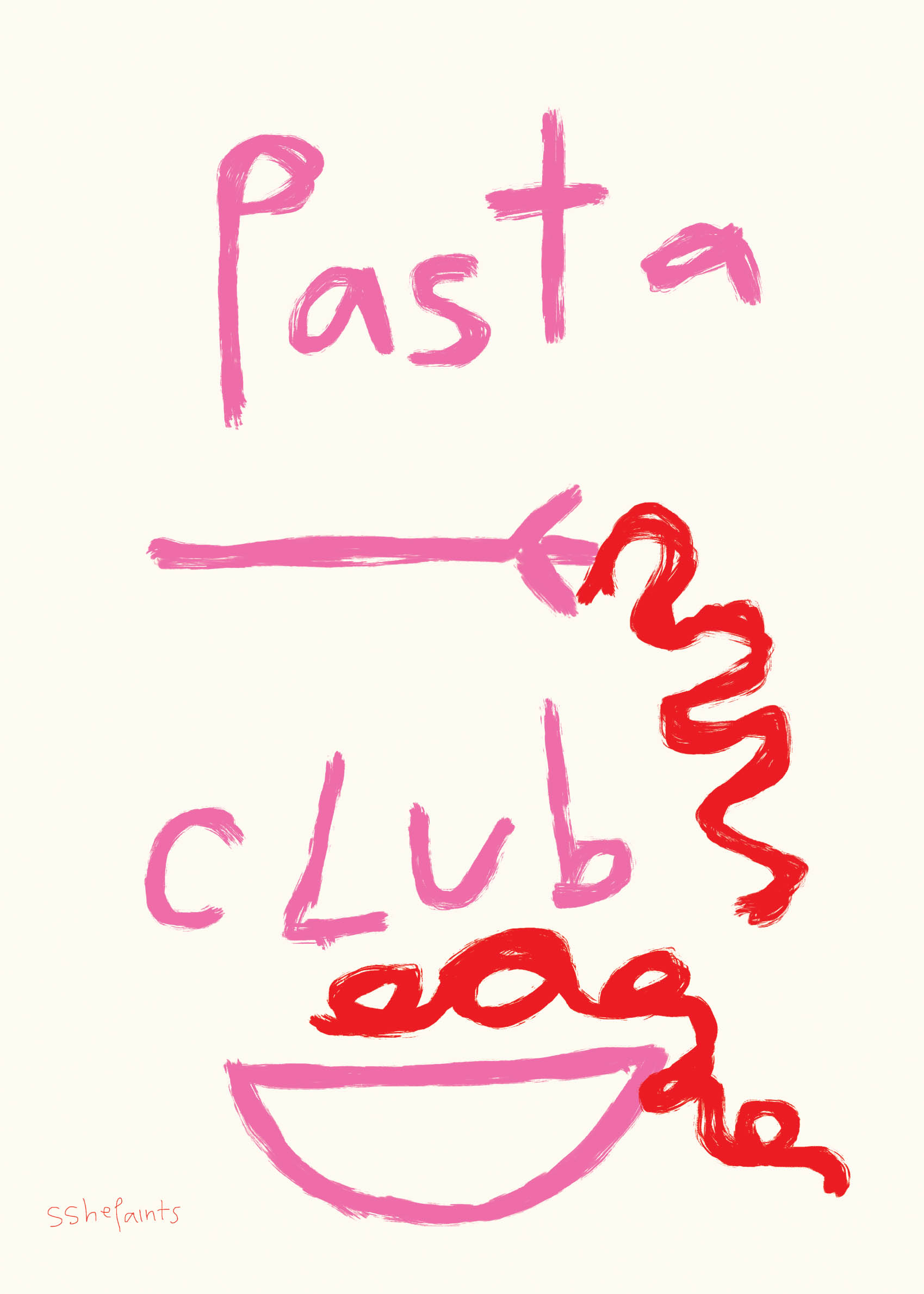 Pasta Club Poster - Typography illustration (50x70 cm)