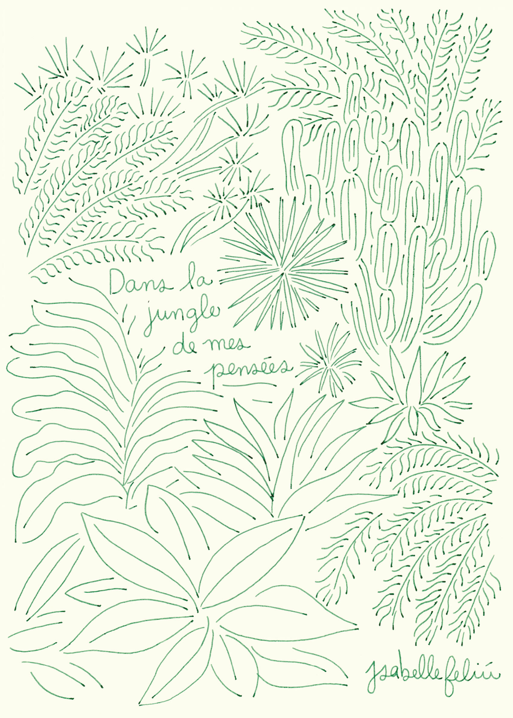 Dans La Jungle De Mes Pensées Poster - Botanische line art (50x70 cm)