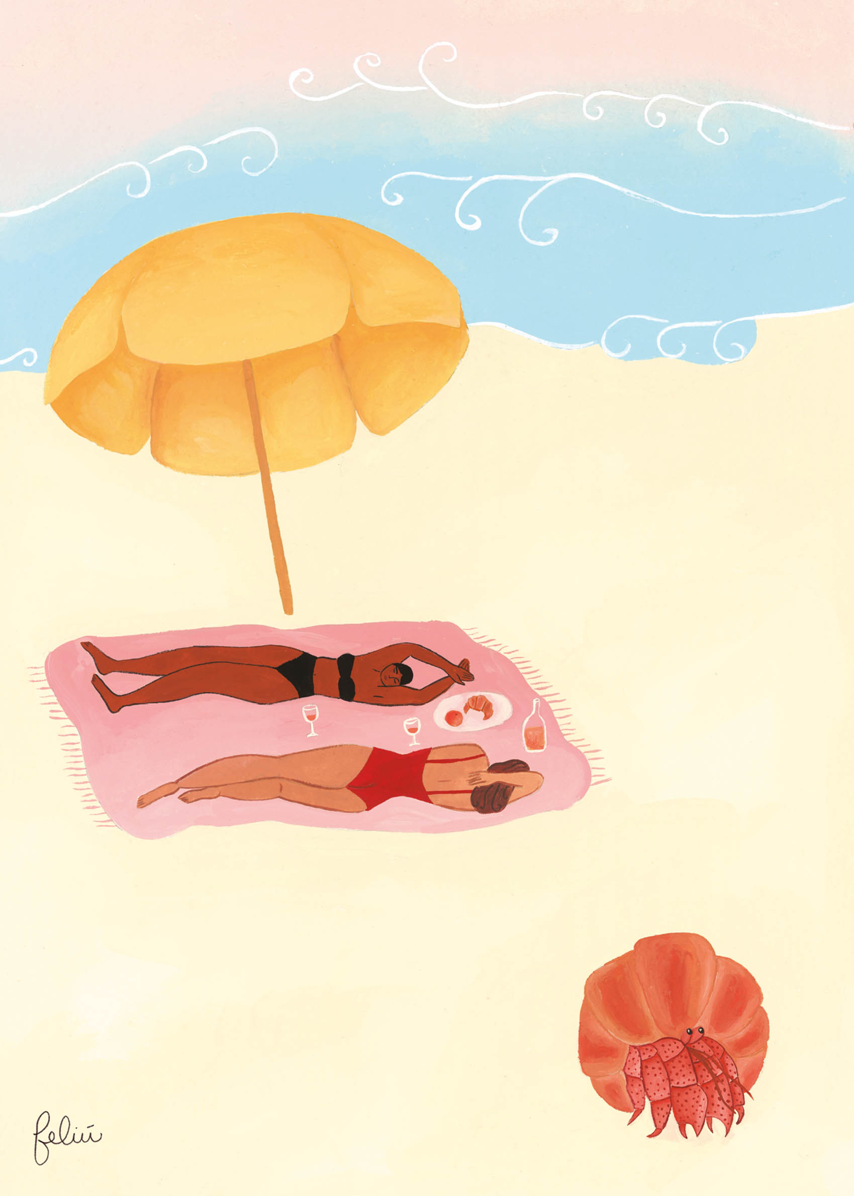 Post Picnic Nap Poster - Beach illustration (30x40 cm)