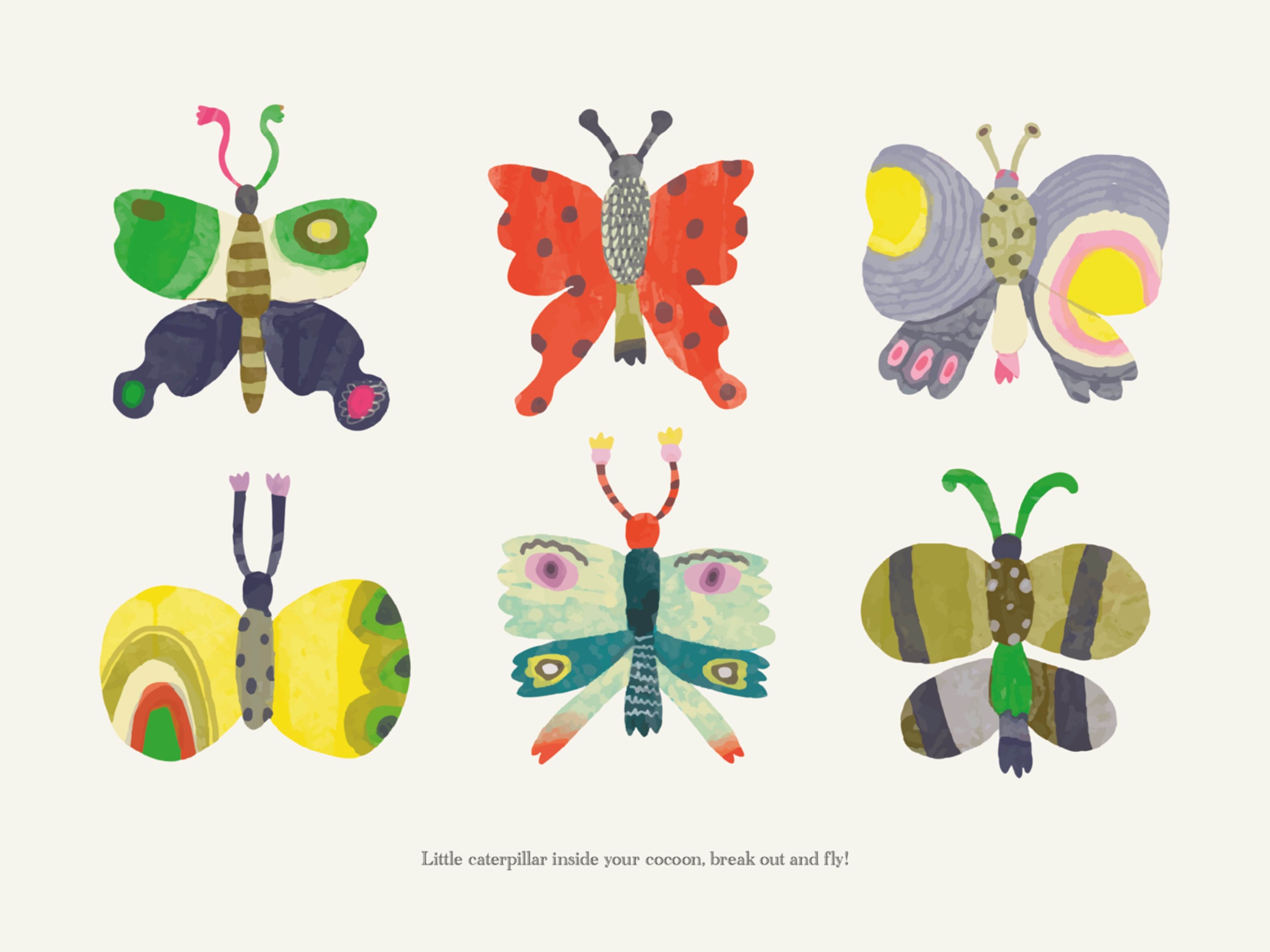 Little Butterflies plakat - Sommerfugleillustration (30x40 cm)