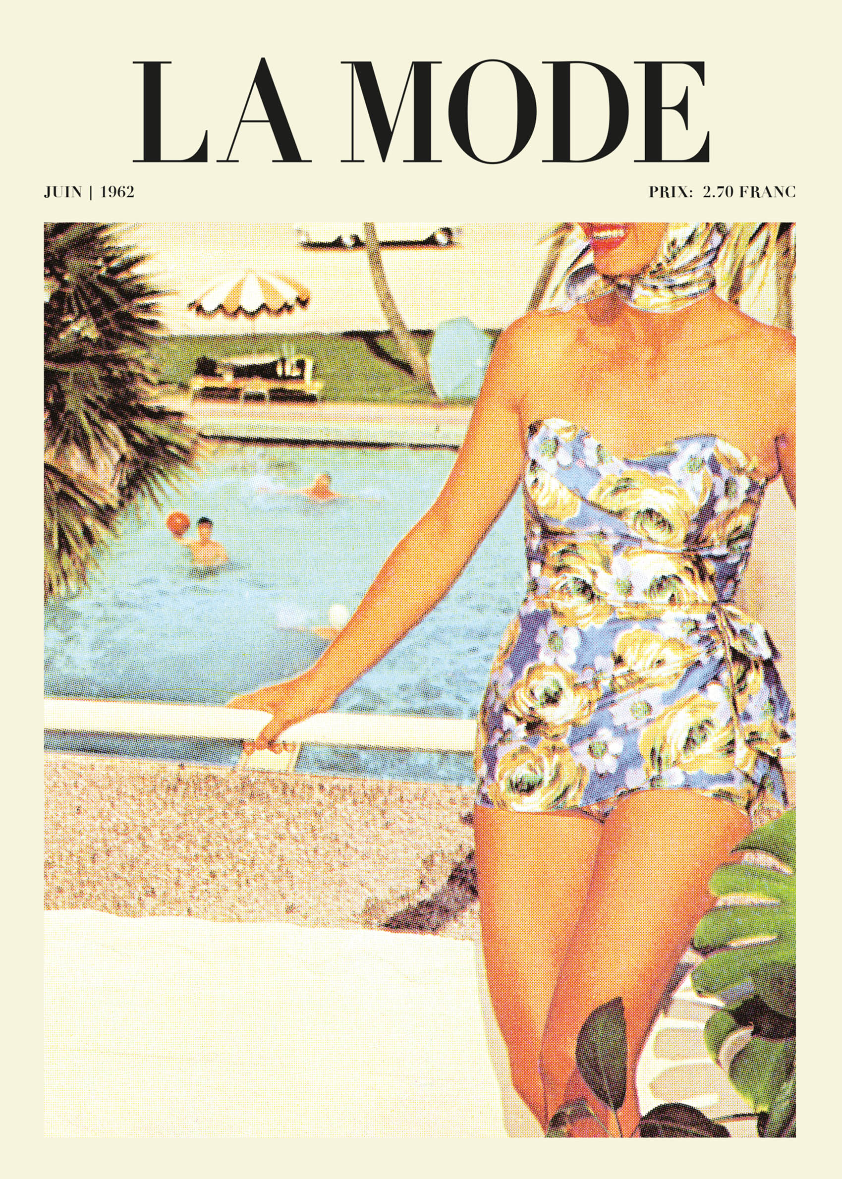 La Mode Swimsuit Poster - Poolside fashion illustration (21x30 cm)