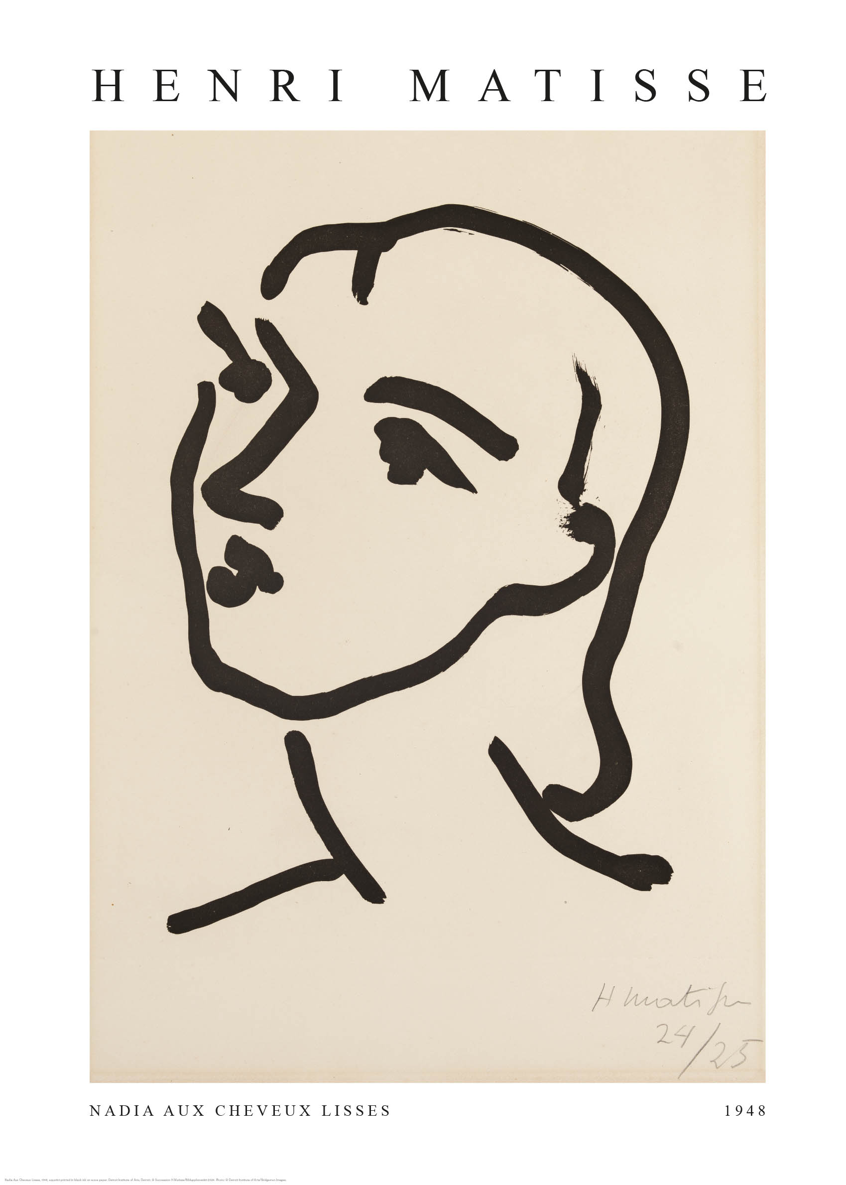 Nadia Aux Cheveux Lisses Poster - Portrait line art (70x100 cm)