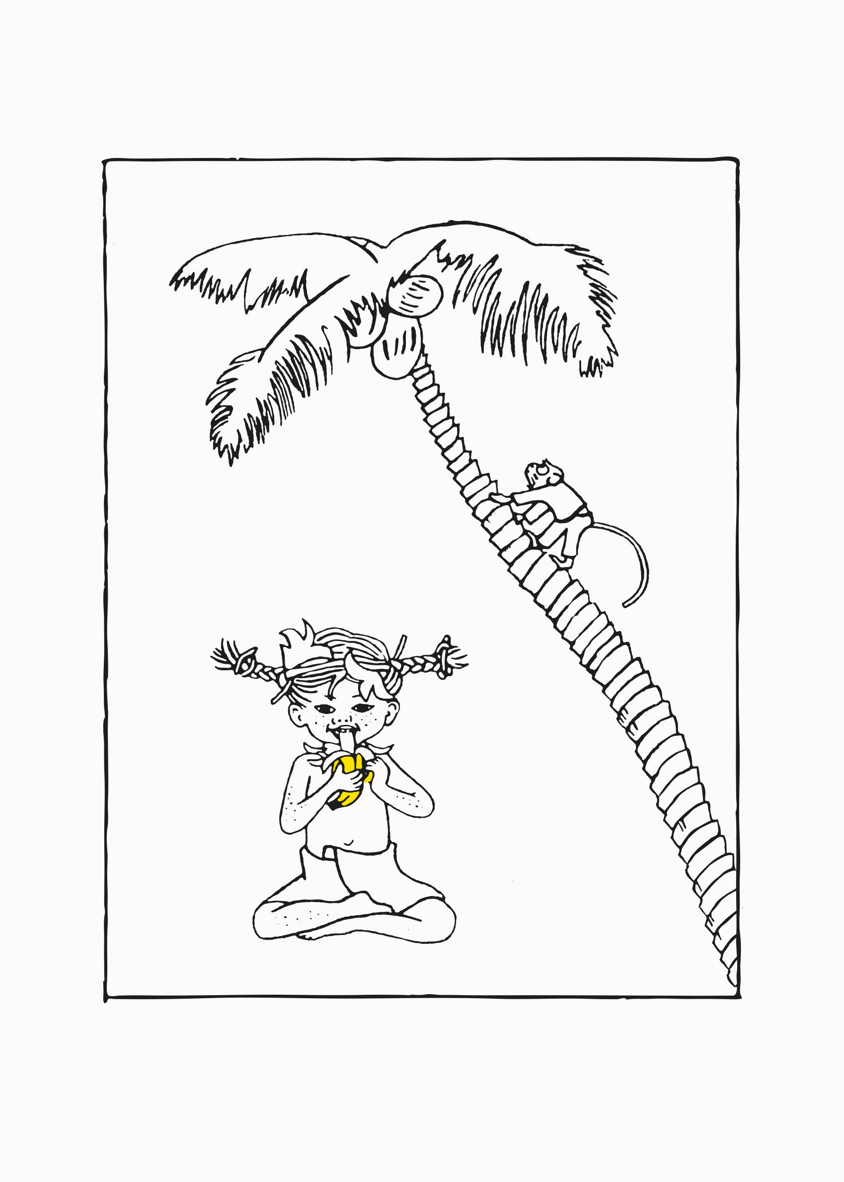 Pippi in the South Seas Poster - Kind unter Palme line art (21x30 cm)
