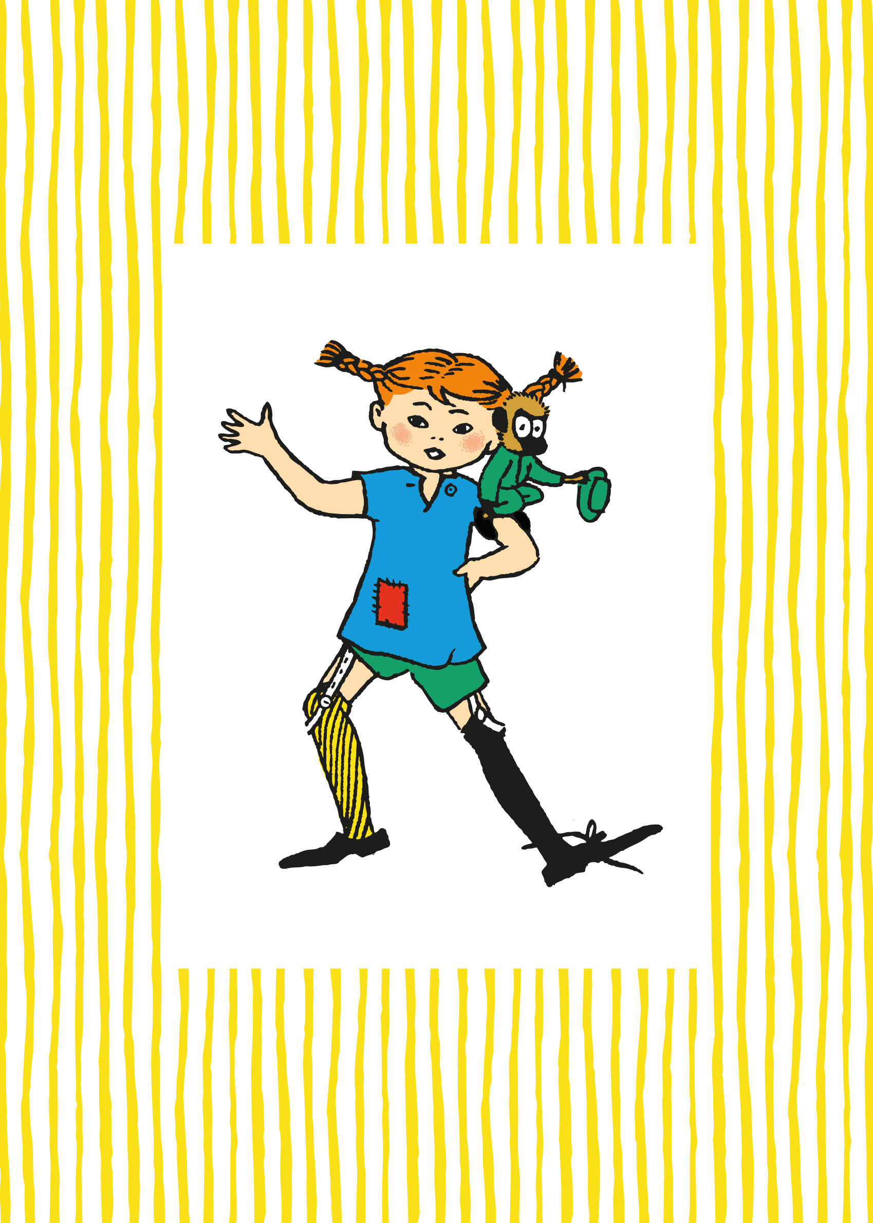 Pippi Yellow Stripes Poster - Girl illustration (21x30 cm)
