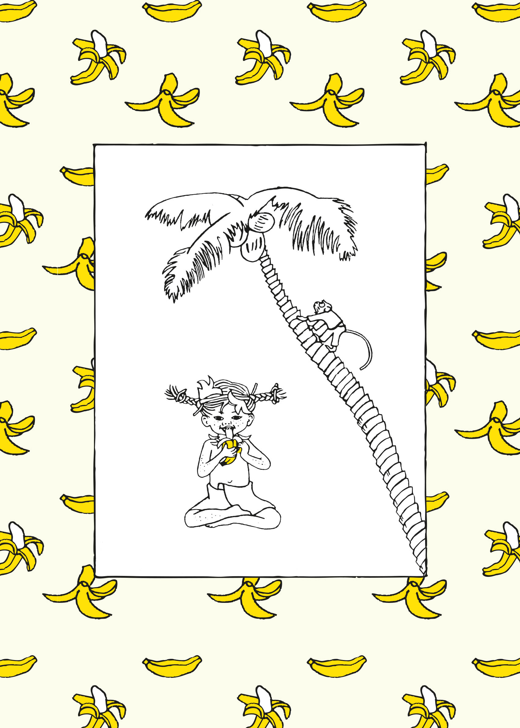 Pippi Eating Bananas Poster - Banana illustration (21x30 cm)