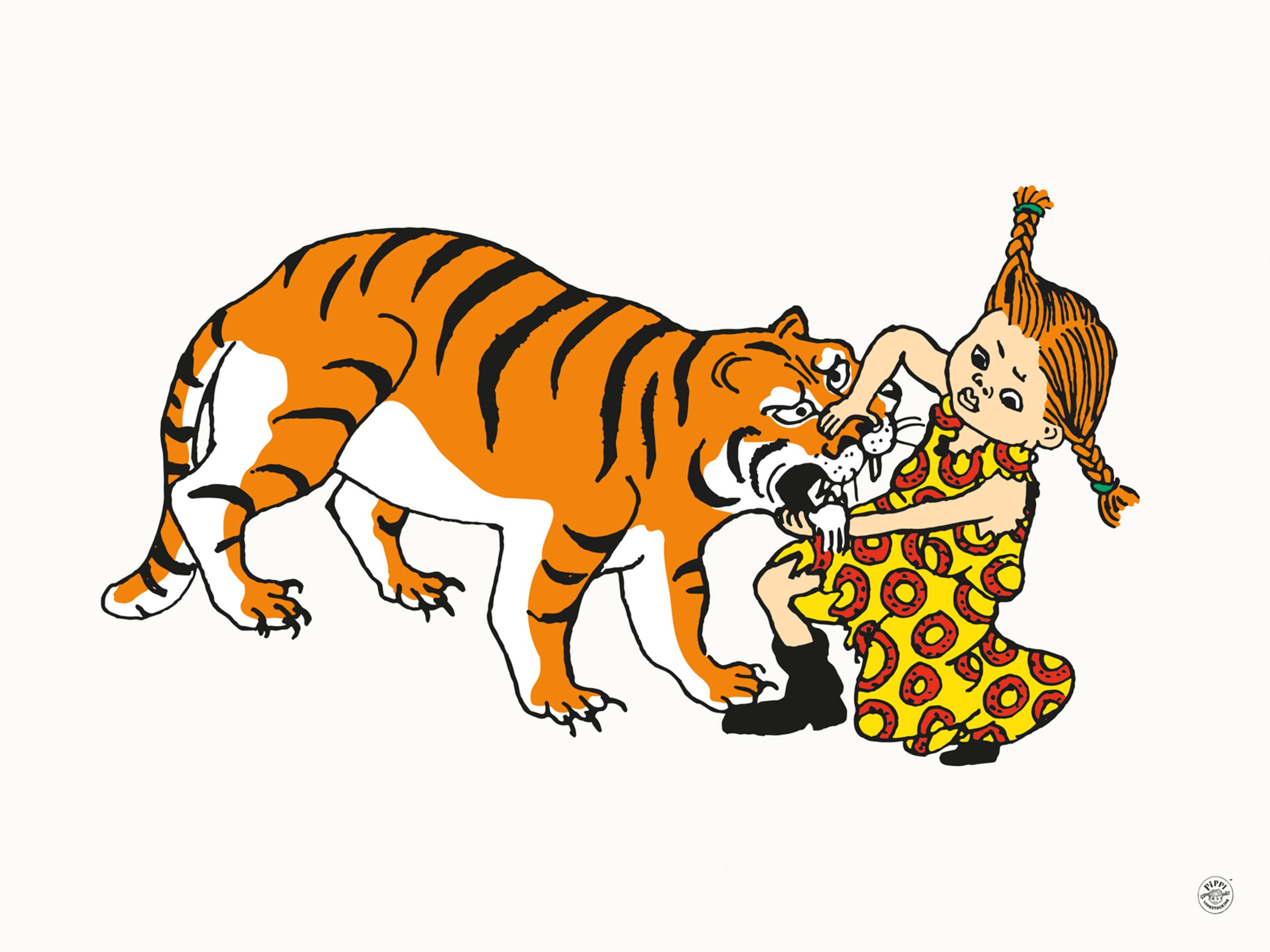 Pippi Fighting Tiger Poster - Child illustration (30x40 cm)